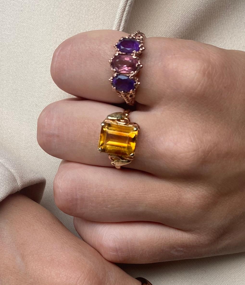 Antique Rose Golden Ring with Tourmalines and Amethyst  ca 1890-1900, ca 2 carat 7