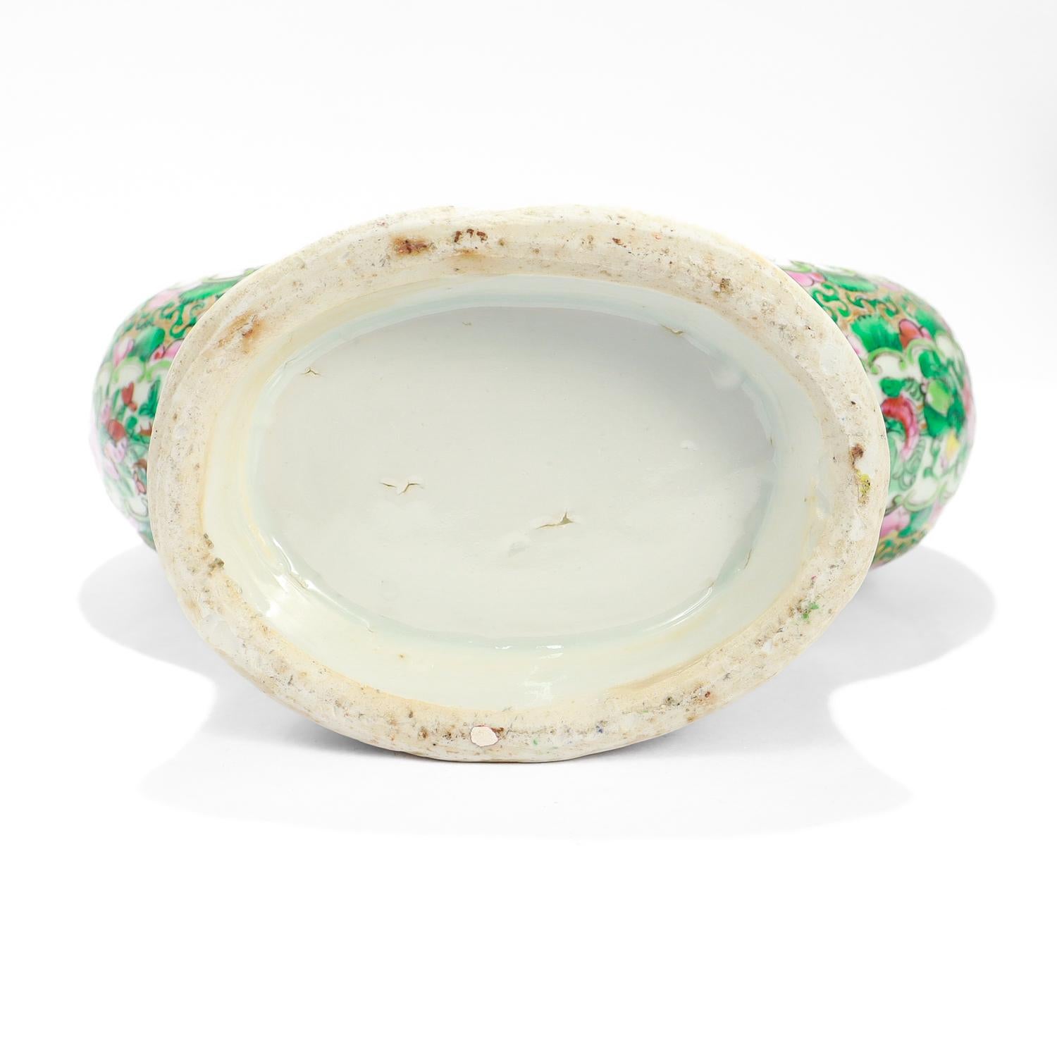 Antique Rose Mandarin Chinese Export Porcelain Moon Flask 8