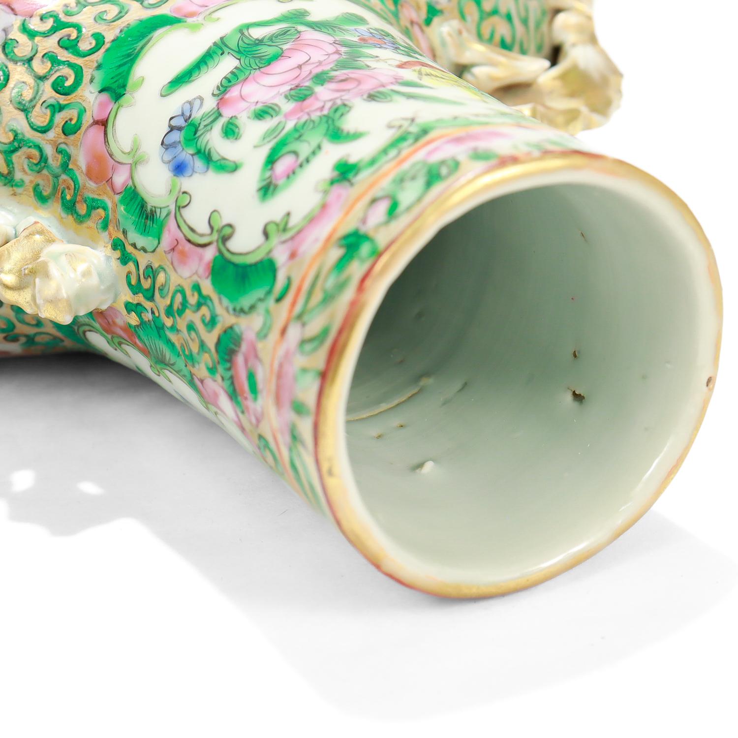 Antique Rose Mandarin Chinese Export Porcelain Moon Flask 11