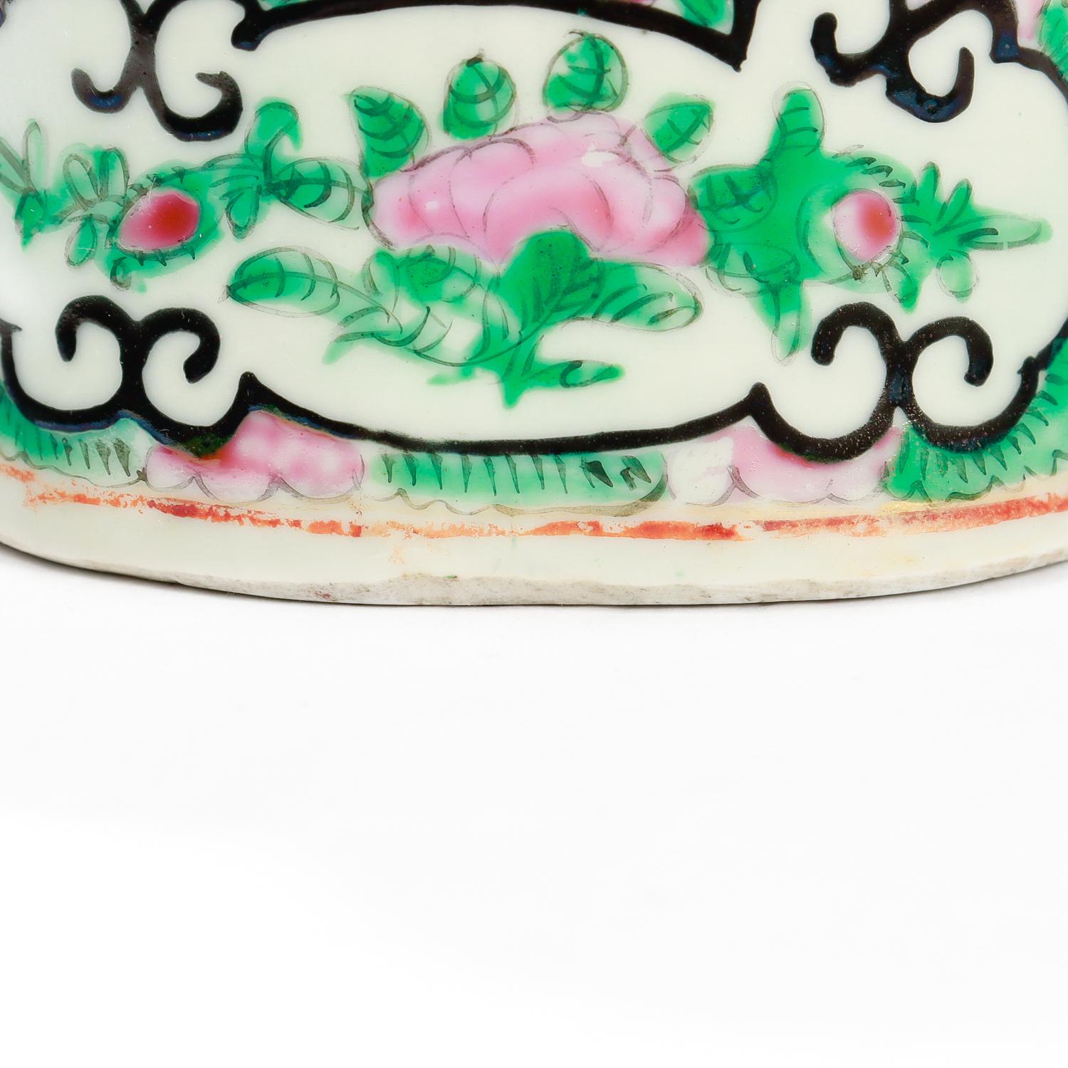 Antique Rose Mandarin Chinese Export Porcelain Moon Flask 13