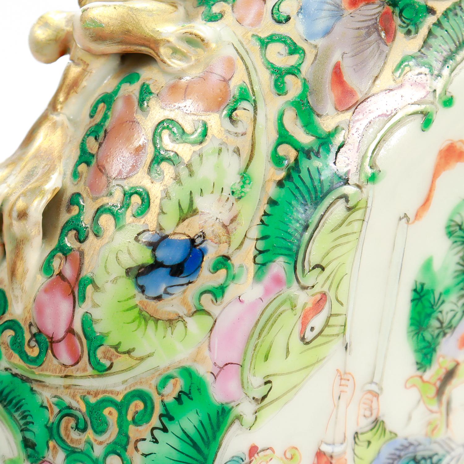 Antique Rose Mandarin Chinese Export Porcelain Moon Flask 15