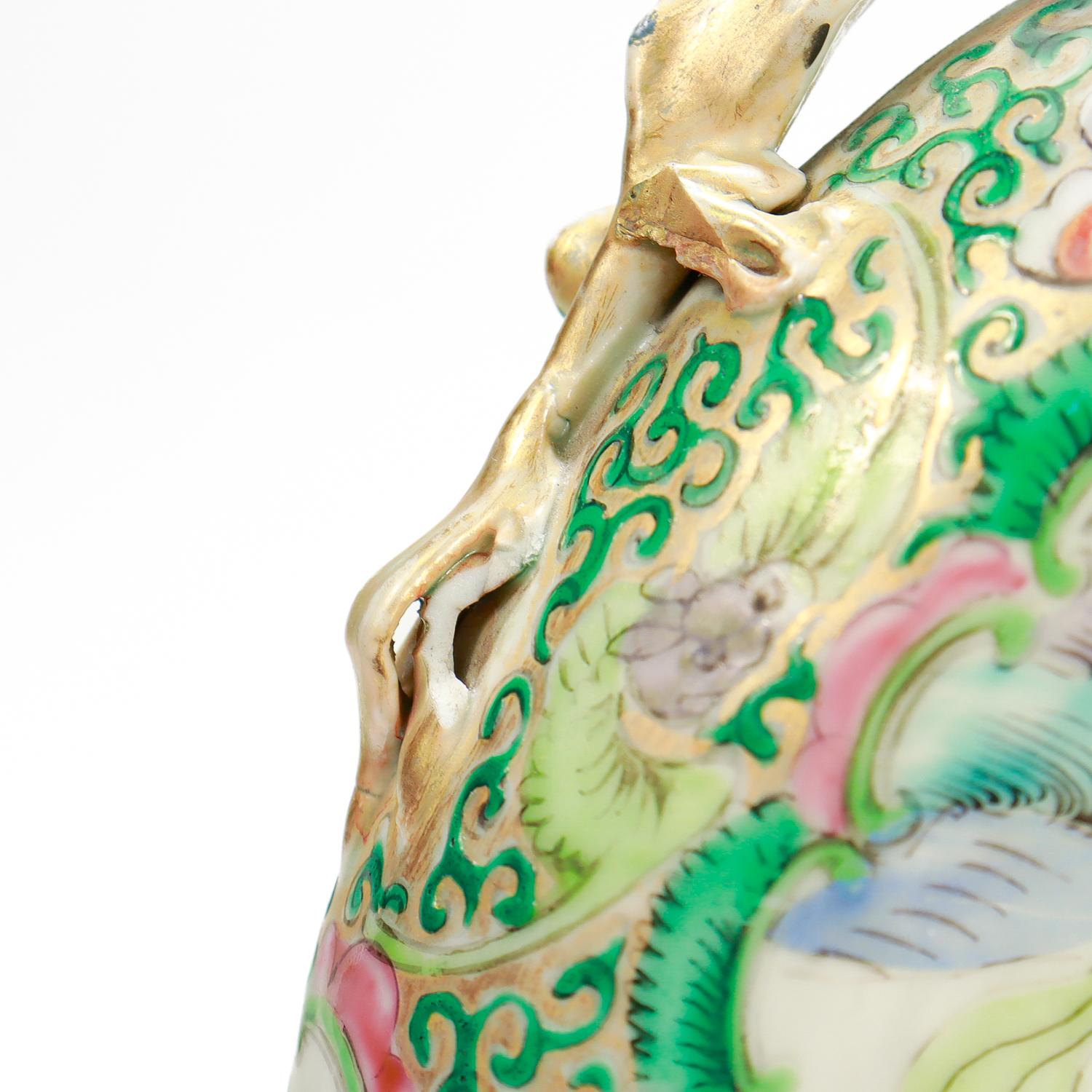 Antique Rose Mandarin Chinese Export Porcelain Moon Flask 16