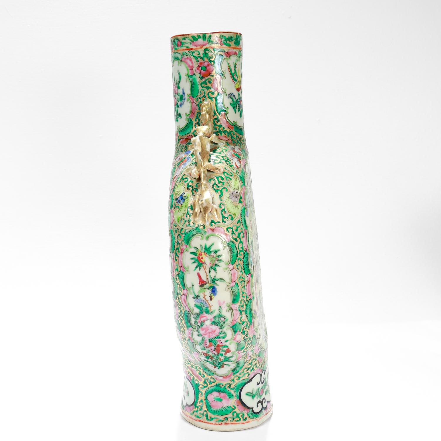 Antique Rose Mandarin Chinese Export Porcelain Moon Flask 1