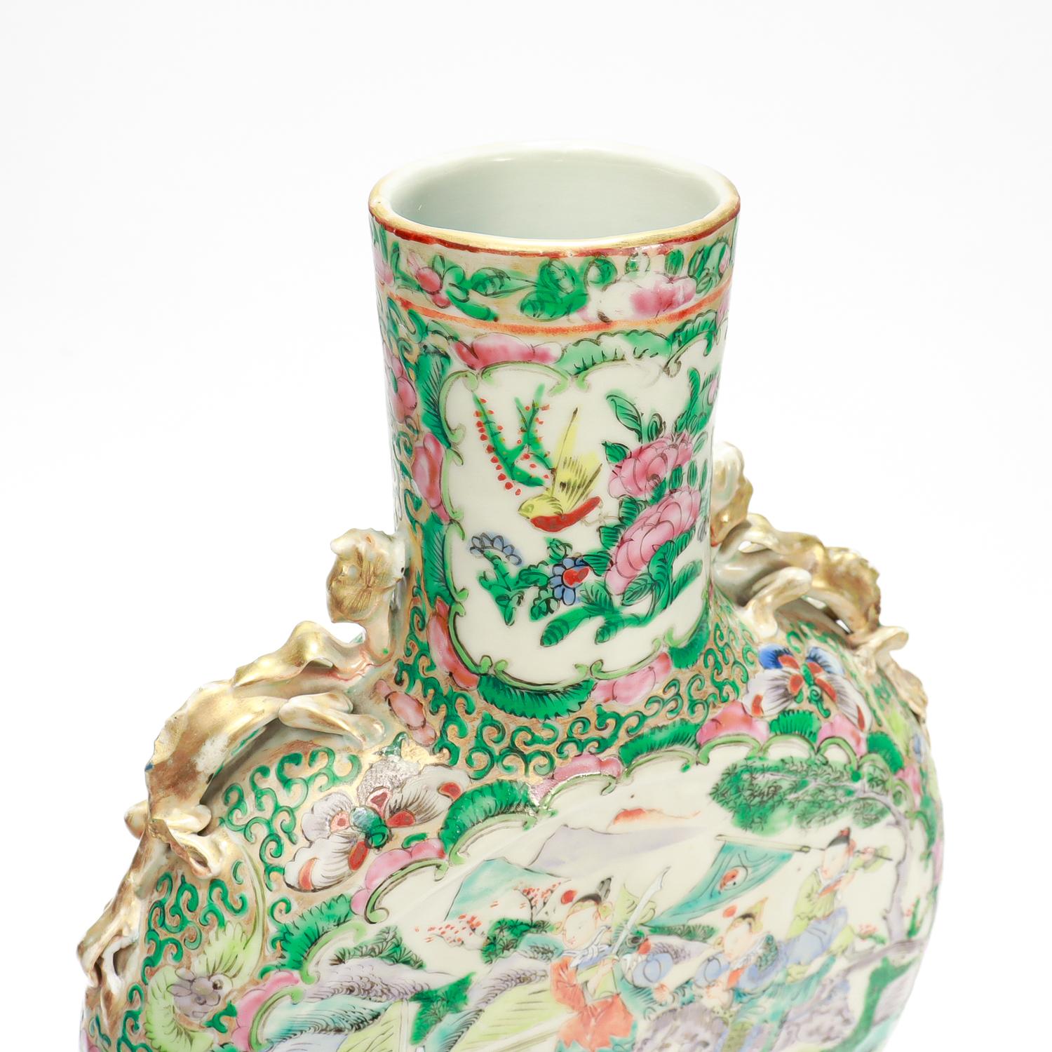 Antique Rose Mandarin Chinese Export Porcelain Moon Flask 3