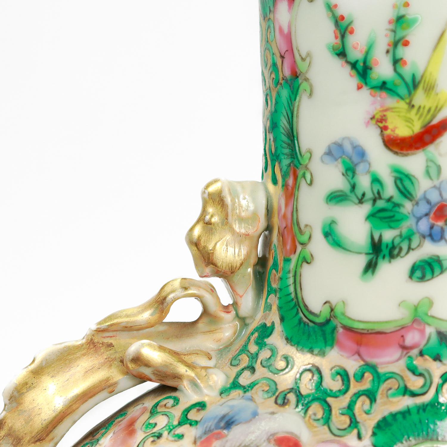 Antique Rose Mandarin Chinese Export Porcelain Moon Flask 4