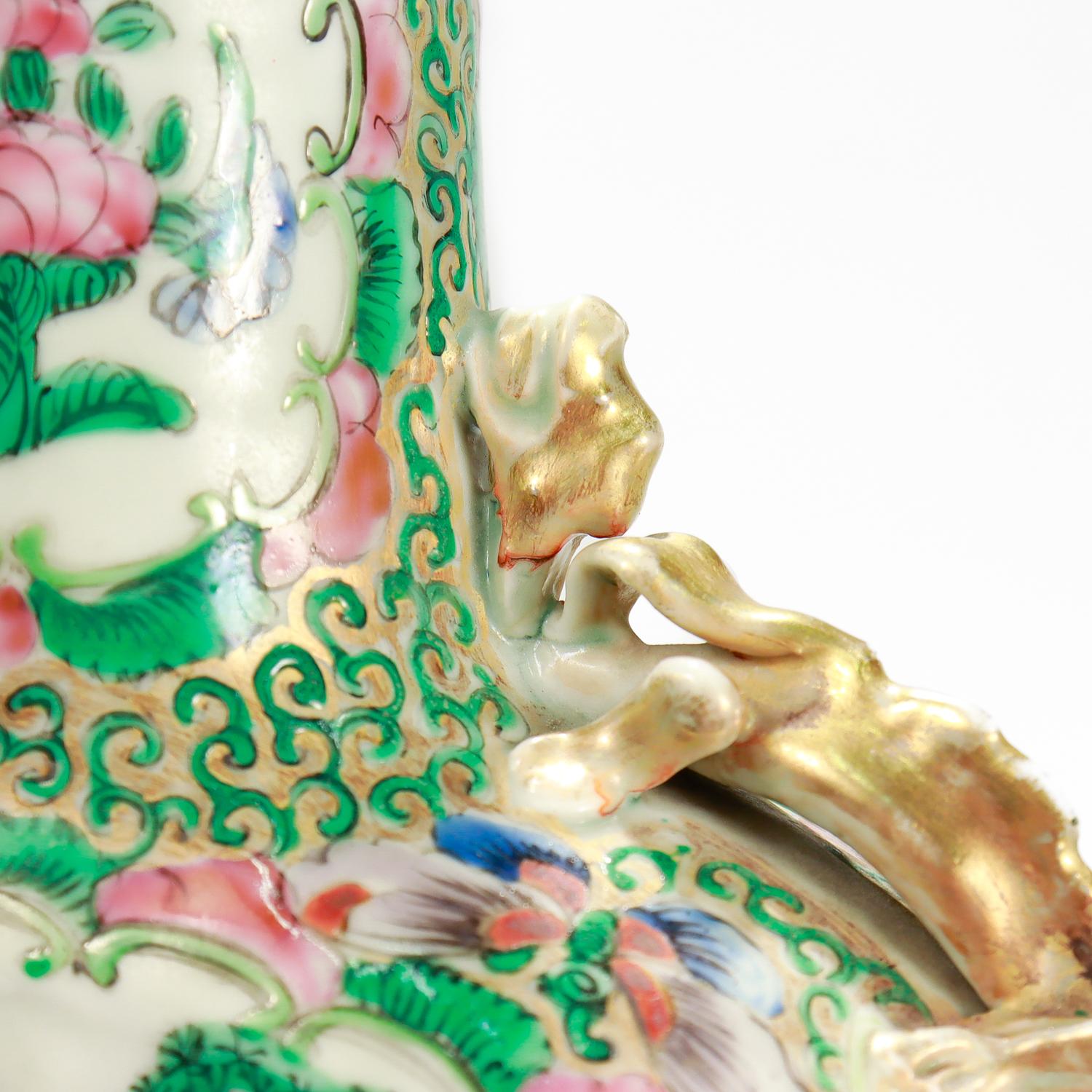 Antique Rose Mandarin Chinese Export Porcelain Moon Flask 5
