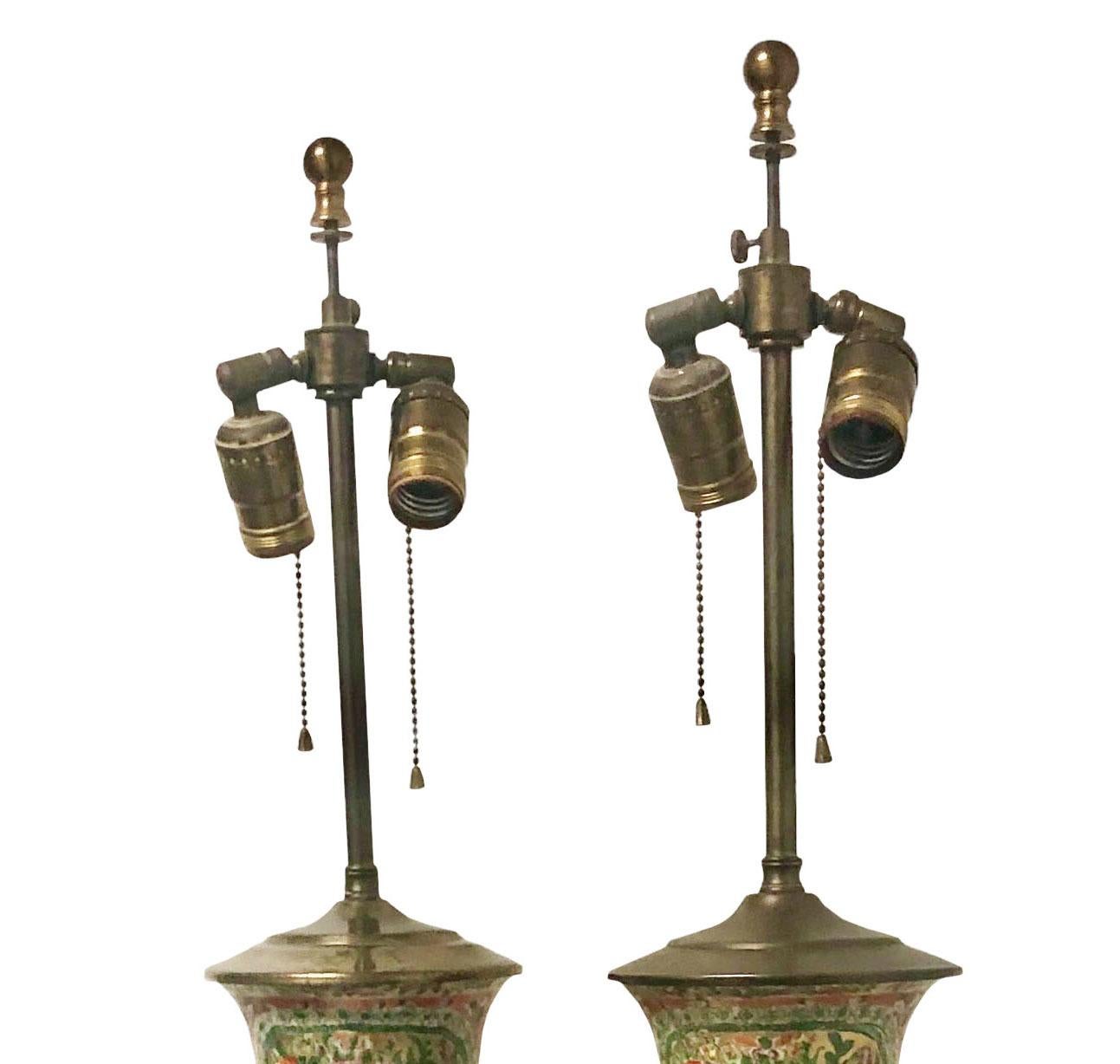 Chinese Antique Rose Medalion Vases a Lamps, a Pair