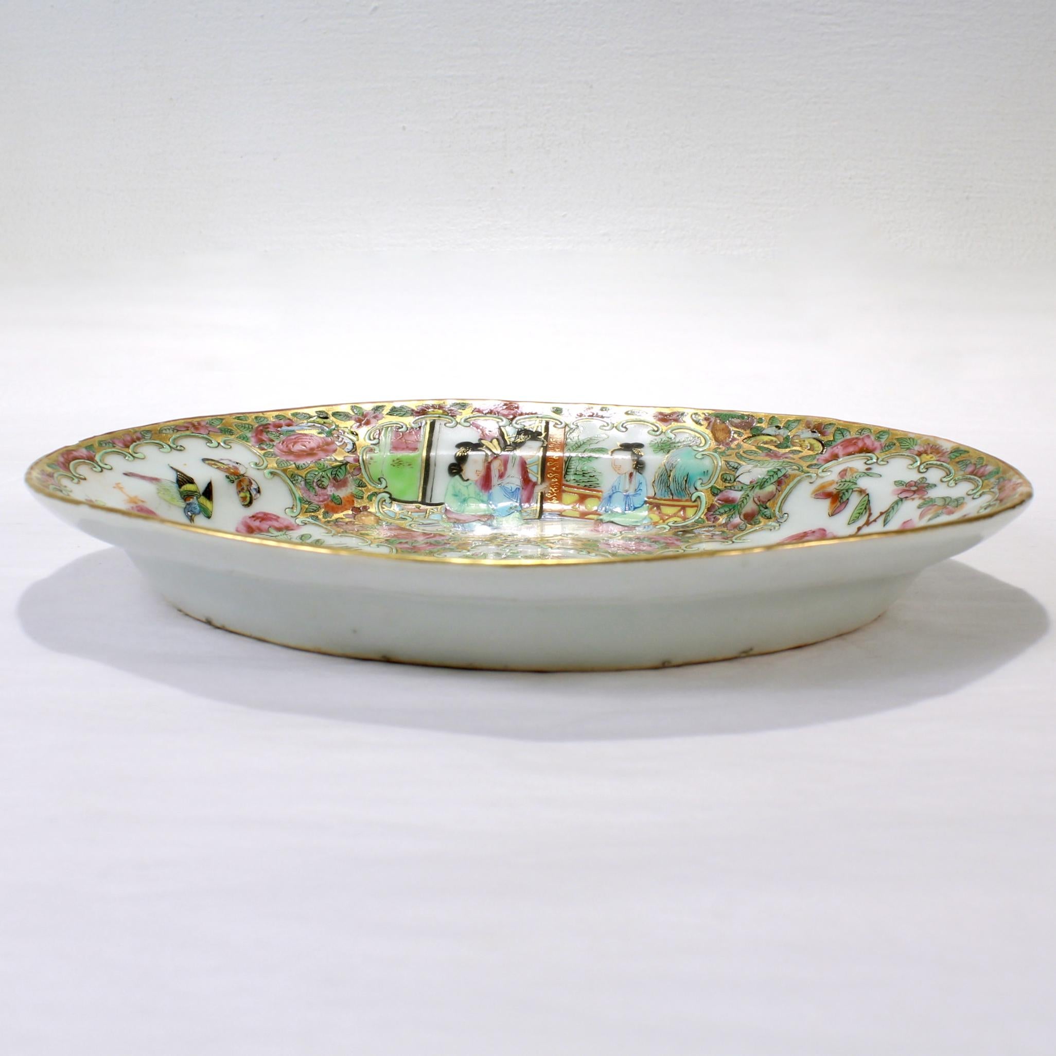 Antique Rose Medallion Chinese Export Porcelain Platter or Tray In Fair Condition In Philadelphia, PA