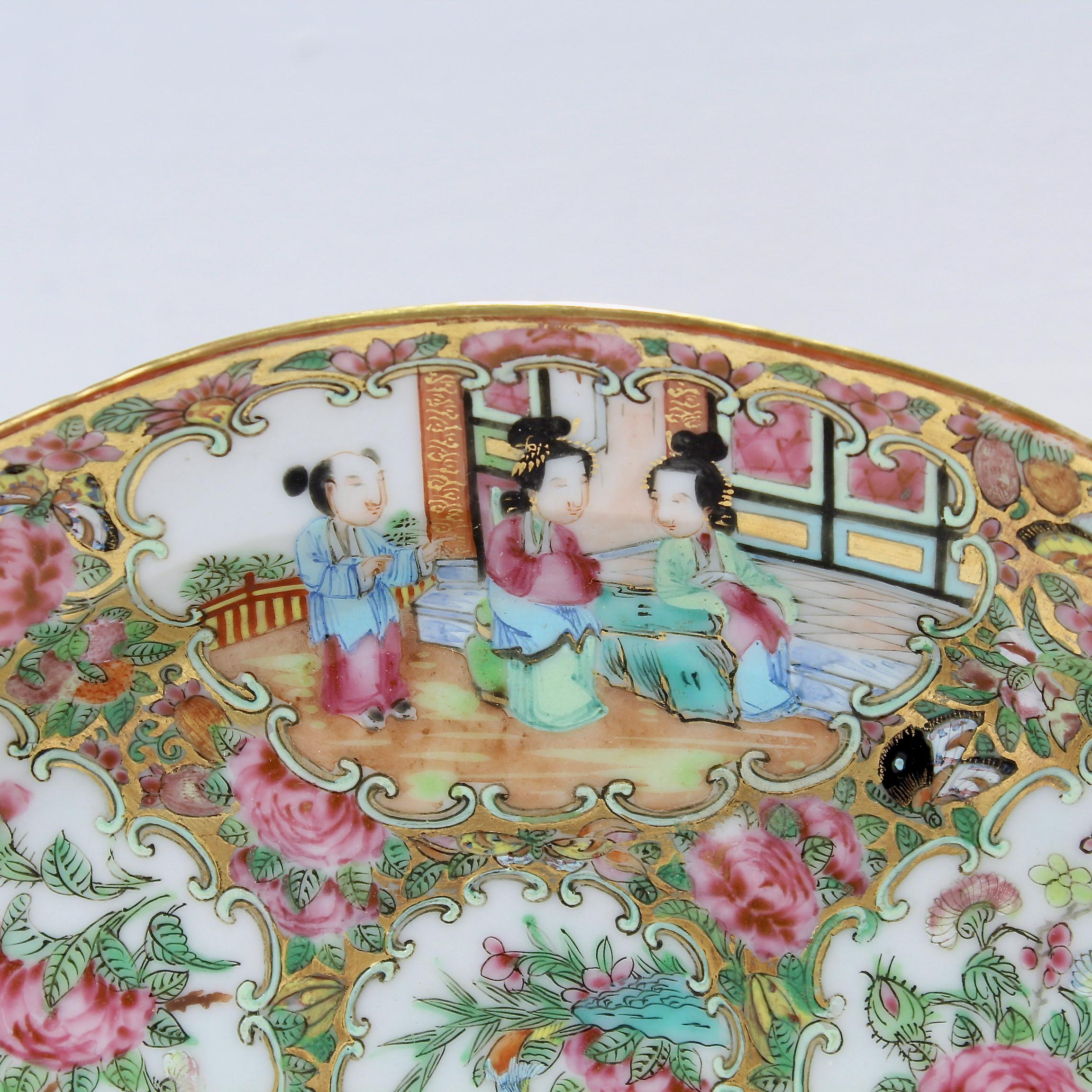 19th Century Antique Rose Medallion Chinese Export Porcelain Platter or Tray