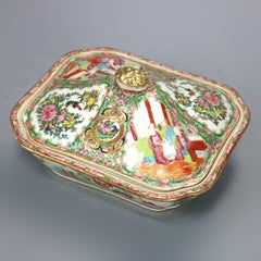 Antique Rose Medallion Chinese Hand Enameled Porcelain Tureen, 19th Century