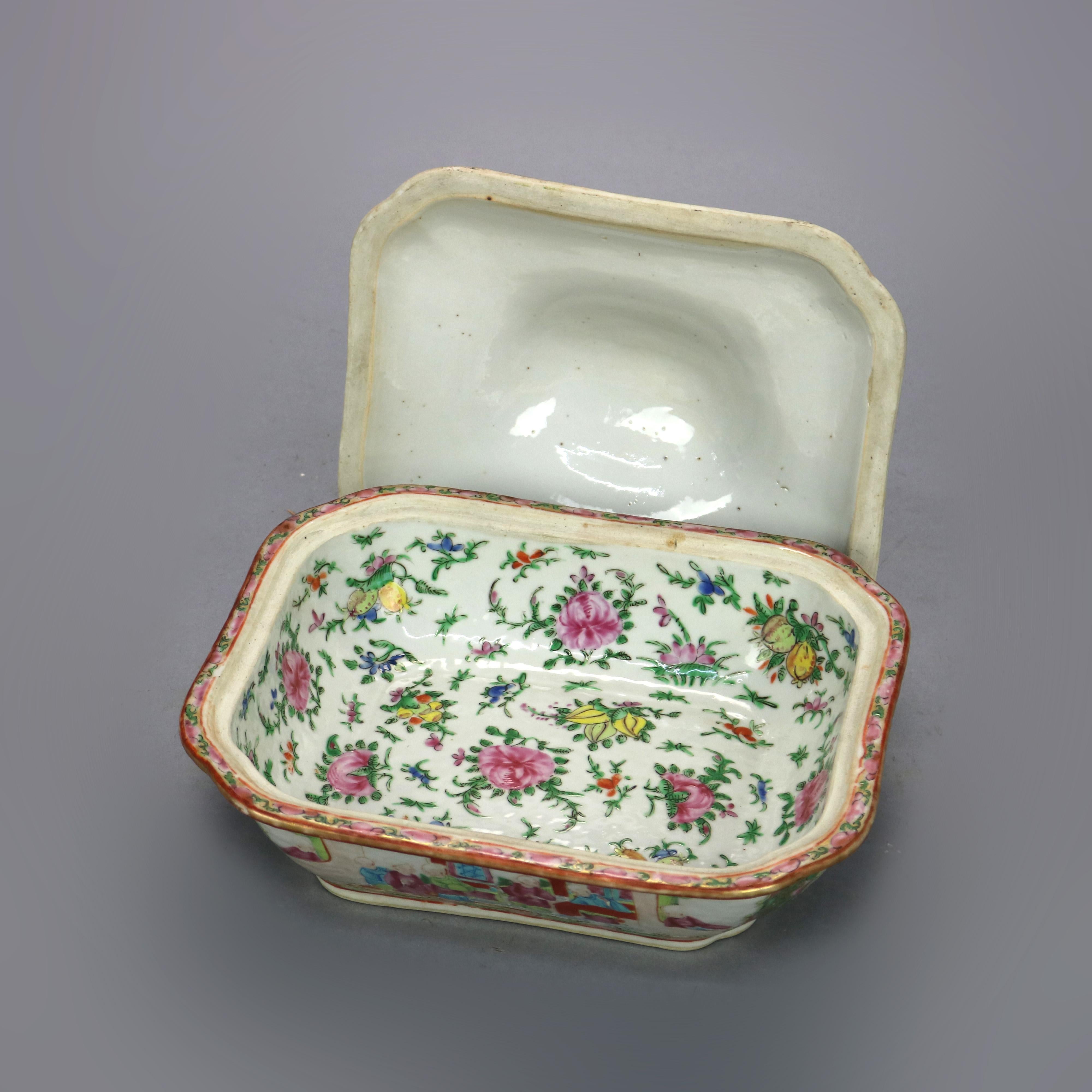 Antique Rose Medallion Chinese Hand Enameled Porcelain Tureen, 19th Century 2