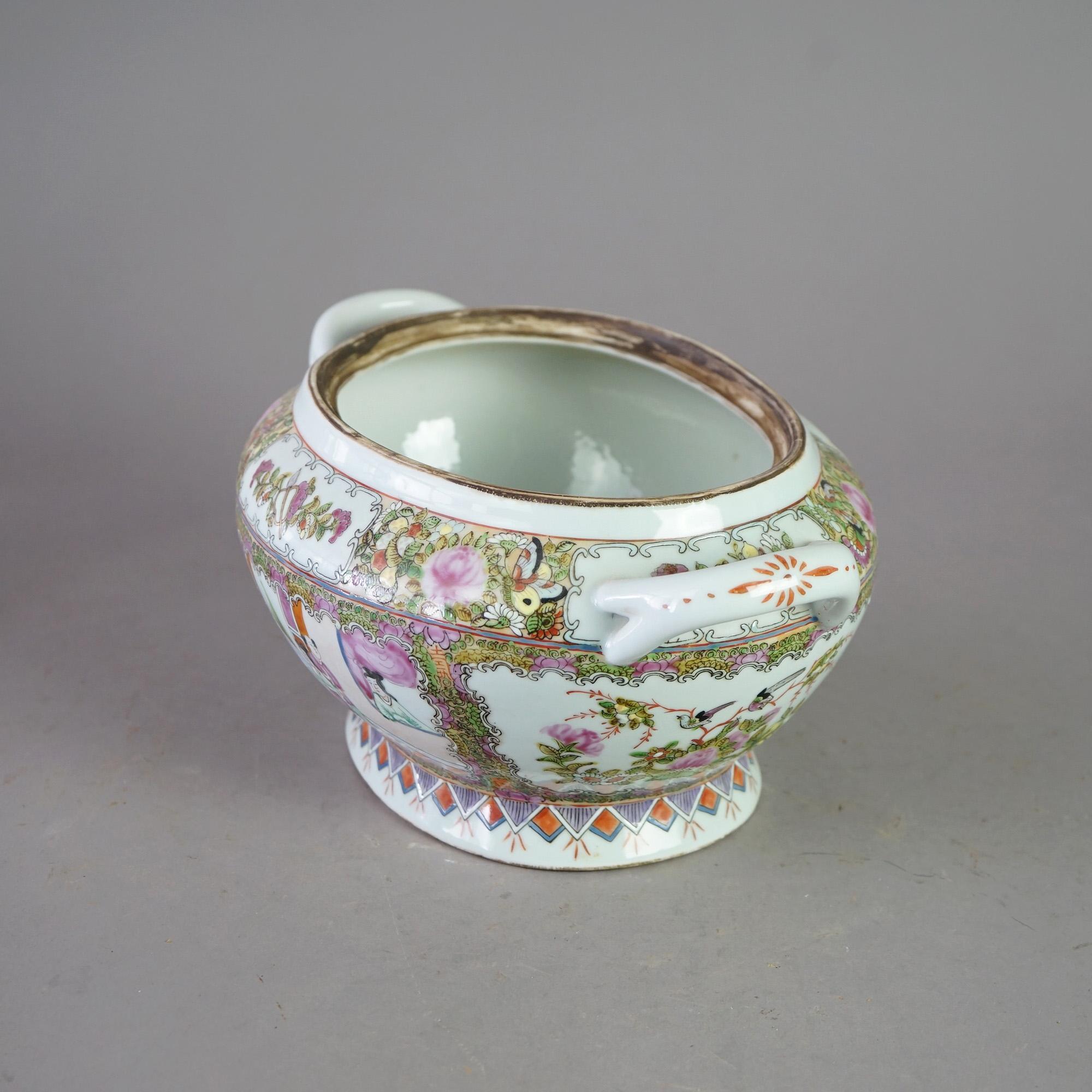 19th Century Antique Rose Medallion Chinese Hand Painted & Gilt Tureen & Under Plate 19thC