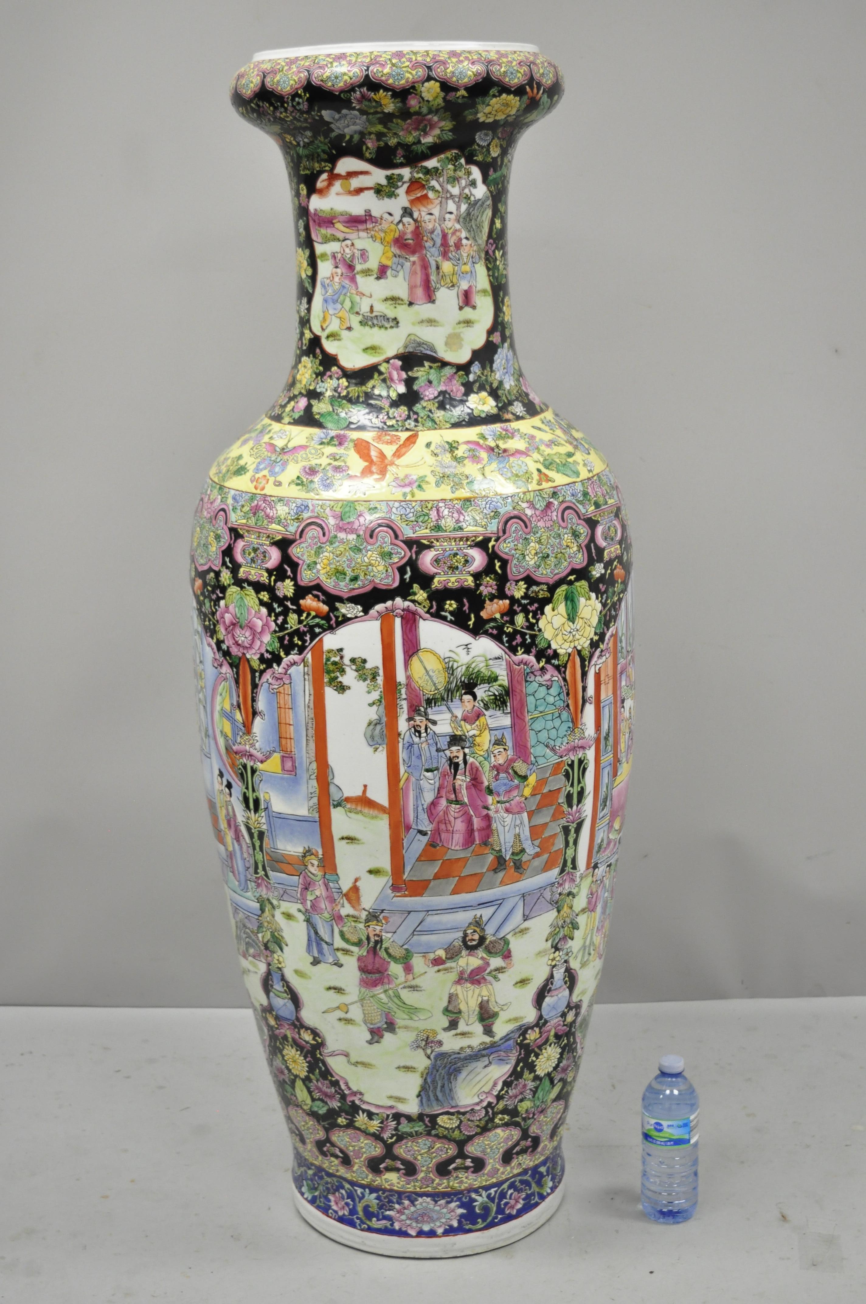 Antique Rose Medallion Large Tall Chinese Export Porcelain Palace Urn Vase 4