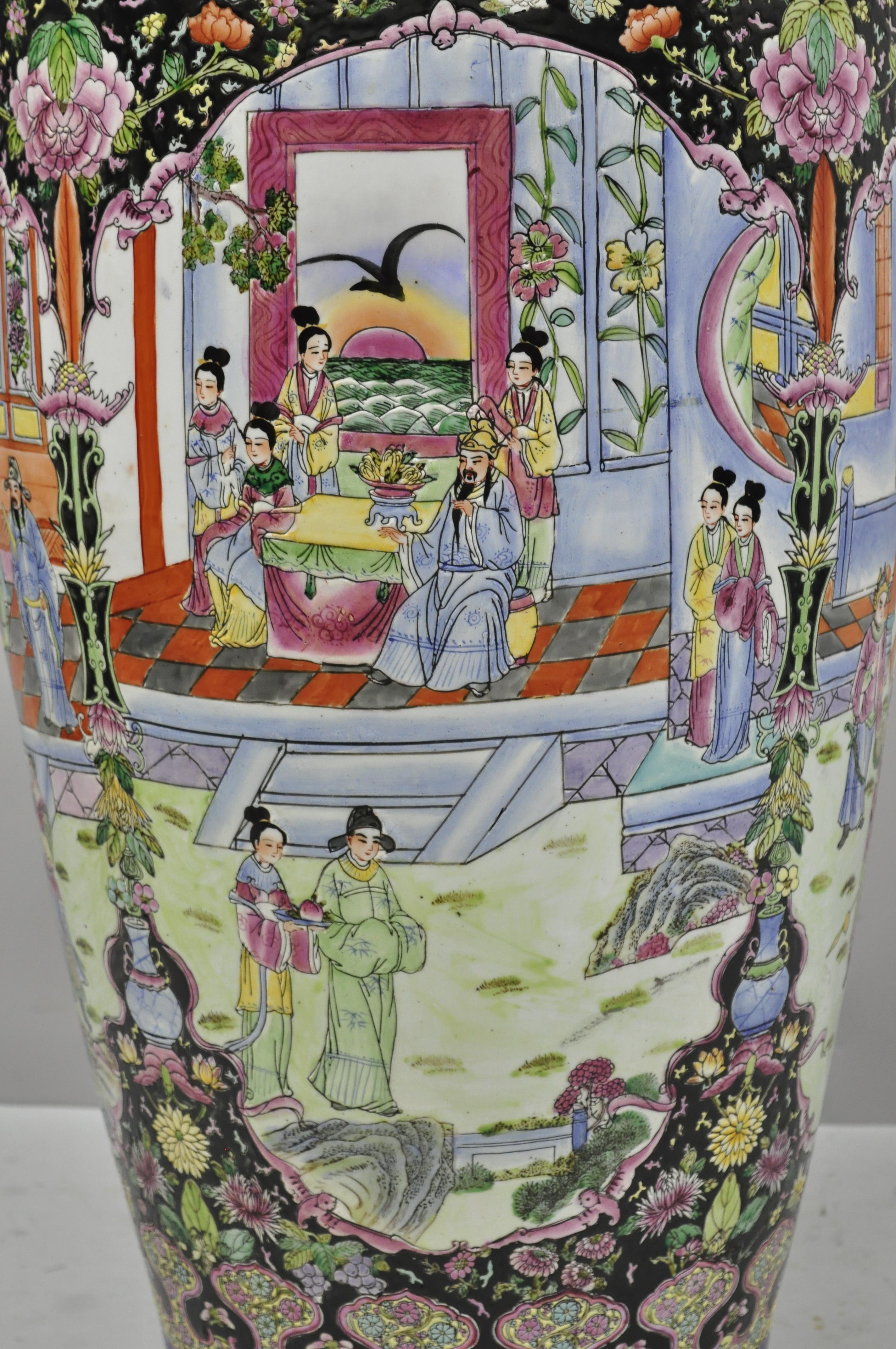 20th Century Antique Rose Medallion Large Tall Chinese Export Porcelain Palace Urn Vase