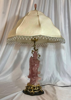 Antique Rose Quartz "Kwau Yiu" Lamp, circa 1910-1920