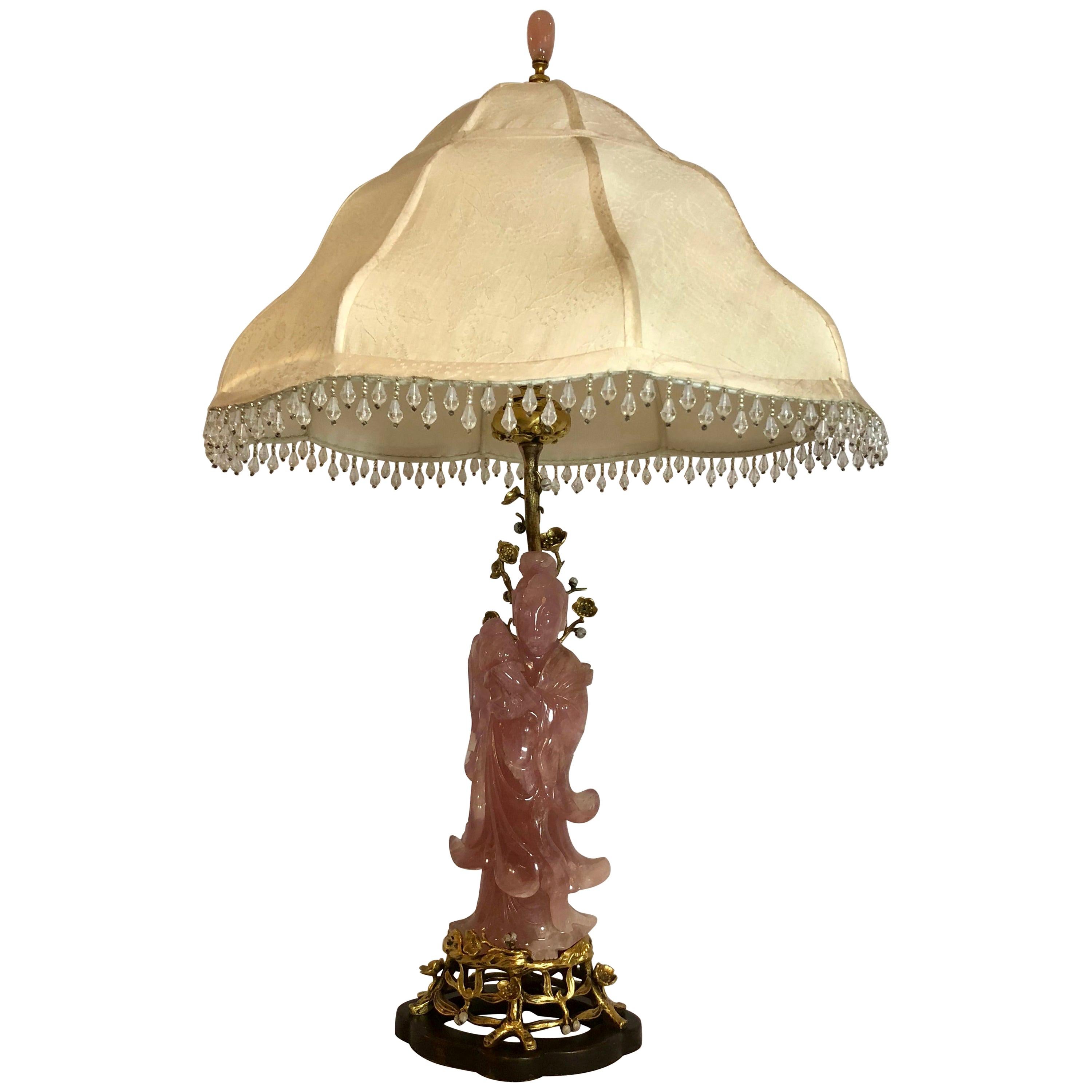 Antique Rose Quartz "Kwau Yiu" Lamp, circa 1910-1920
