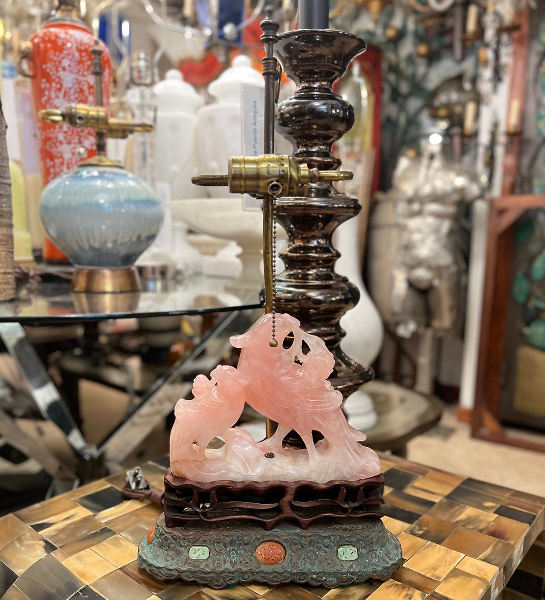 Lampe ancienne en quartz rose en vente 1
