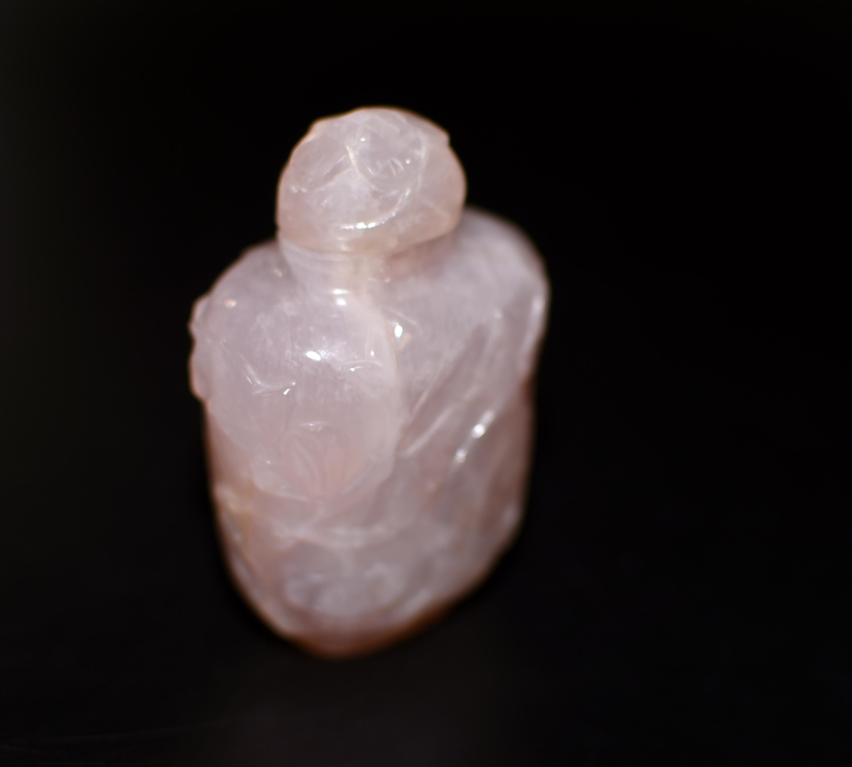 Hand-Carved Antique Rose Quartz Snuff Bottle Qing Dynasty