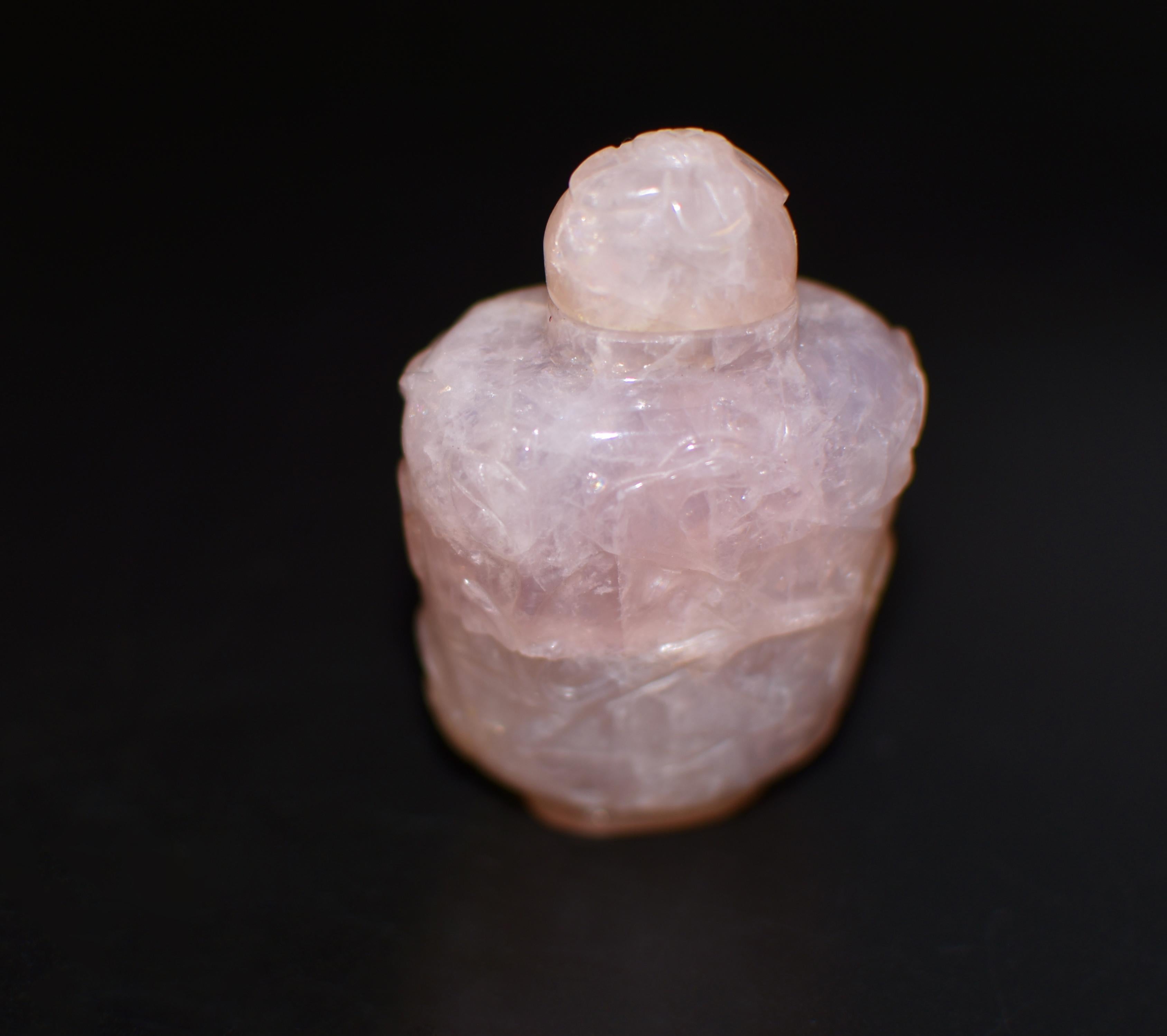 Antique Rose Quartz Snuff Bottle Qing Dynasty In Good Condition In Somis, CA