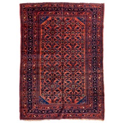 Antique Rose Red and Navy Blue Persian Angeles Fine Lilihan Area Rug circa 1920s