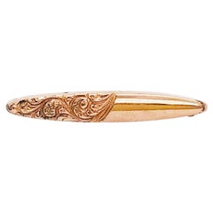 Rose Scroll Pin, Scroll, Rose Gold Brooch with Hand Engraving, circa 1910