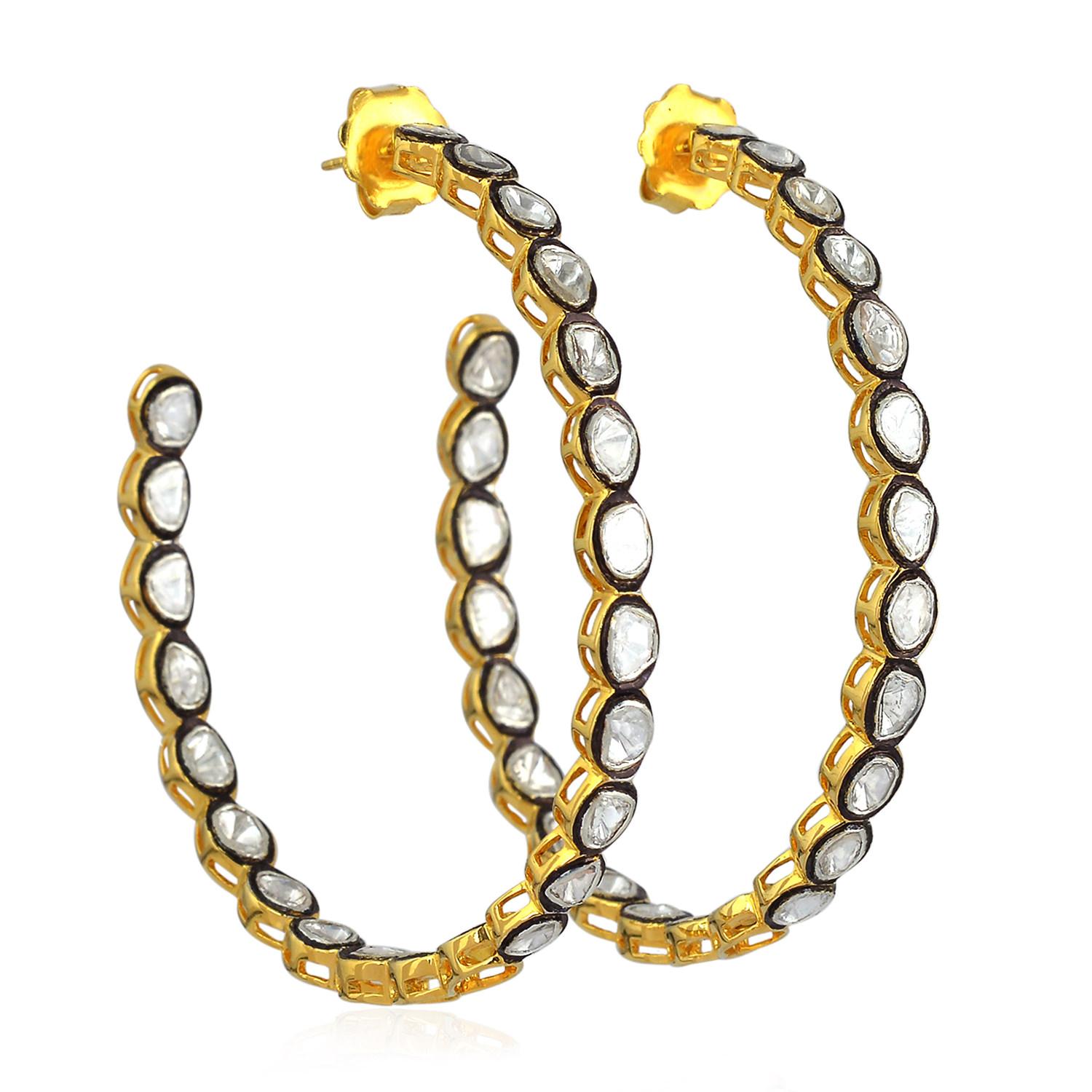 Modern Rosecut Diamond Hoop Earrings For Sale