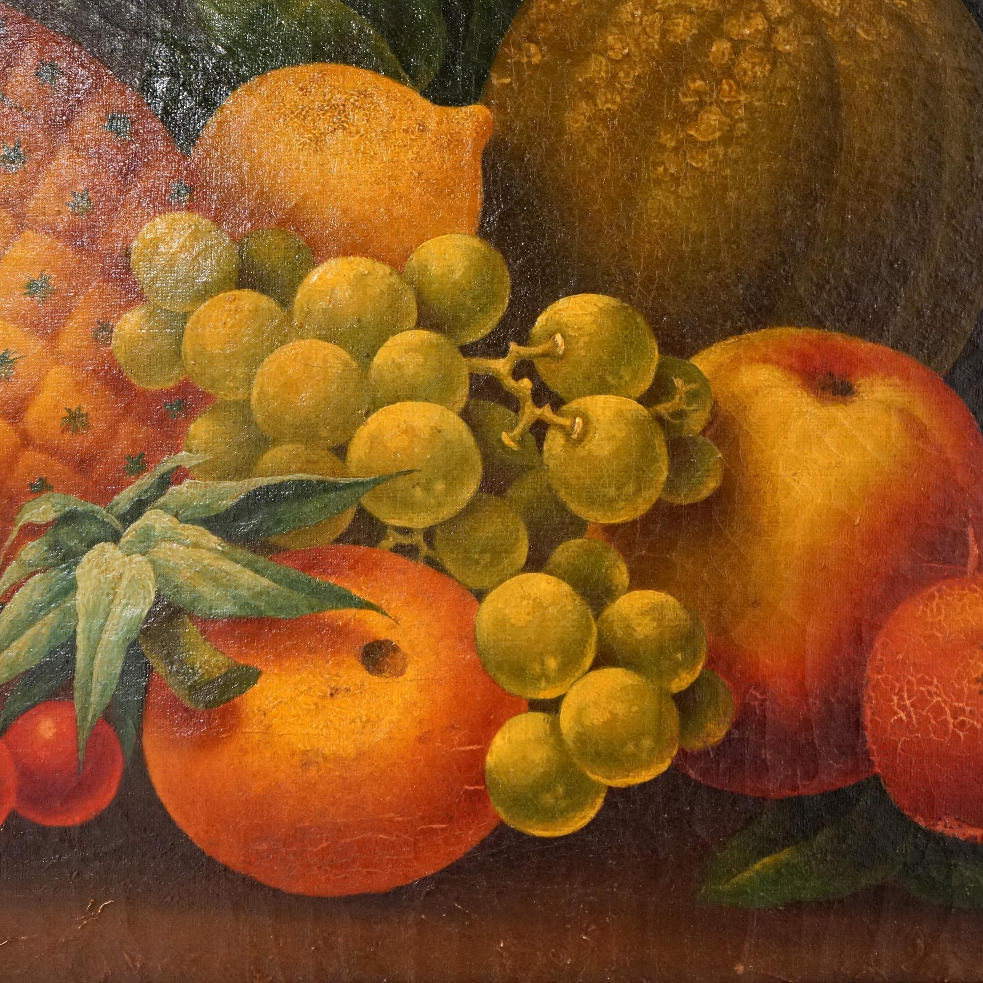 Antike Volkskunst Obst Stillleben Öl 0auf Leinwand Gemälde in der Art von Severin Rosen, Giltwood gerahmt, C1830

Maße: 16,5''H x 21''B x 1,75''D