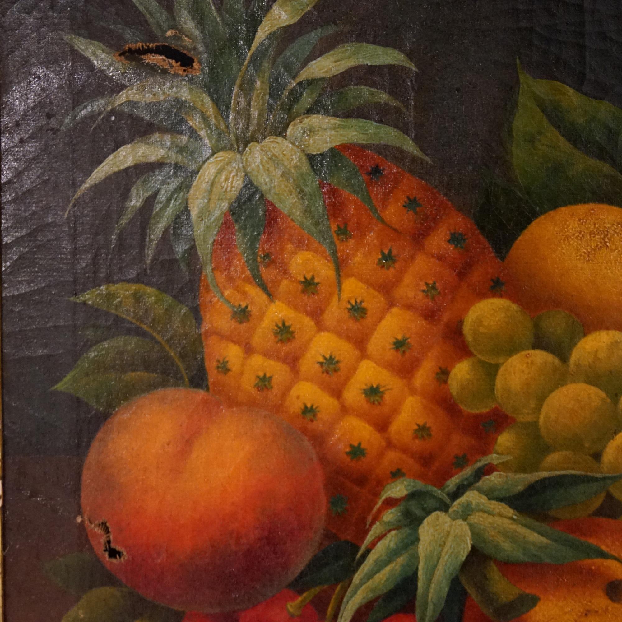 Antikes Volkskunst-Obststillleben der Rosen-Schule, Öl 0n, Leinwand, Gemälde C1830 (Handbemalt) im Angebot