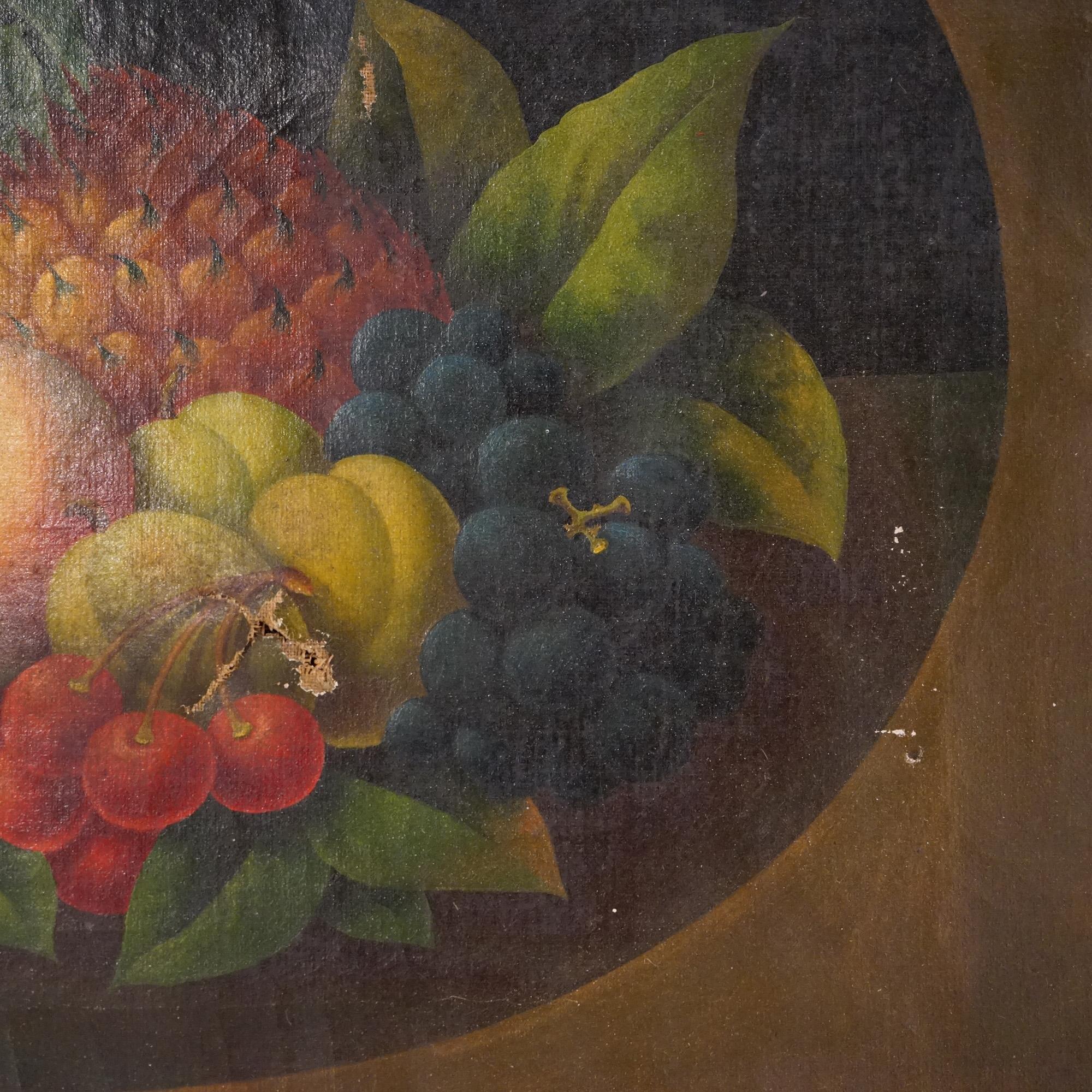 Antikes Volkskunst-Obststillleben im Rosen-Stil, Öl auf Leinwand, Gemälde, um 1830 im Zustand „Gut“ im Angebot in Big Flats, NY