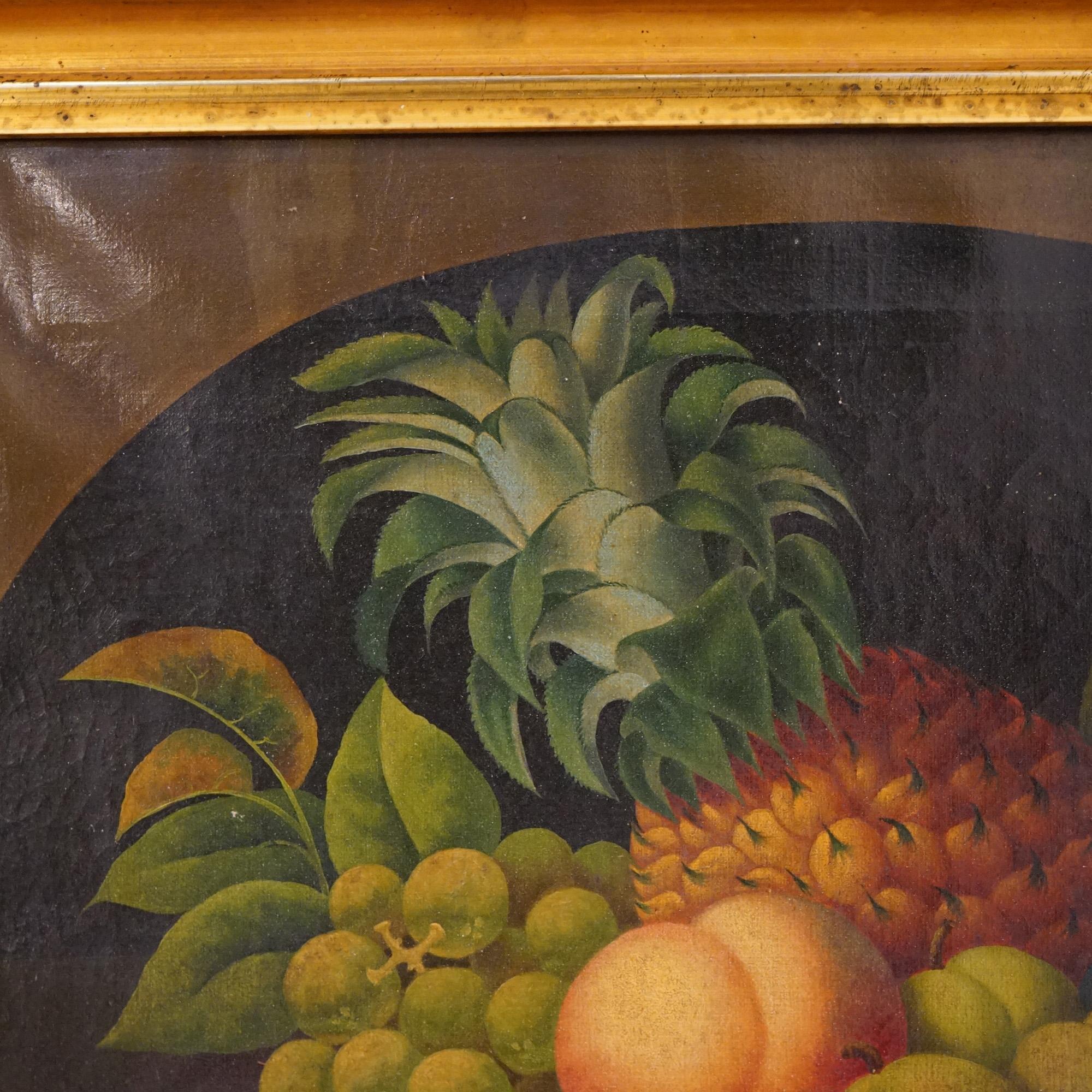 Antikes Volkskunst-Obststillleben im Rosen-Stil, Öl auf Leinwand, Gemälde, um 1830 (19. Jahrhundert) im Angebot