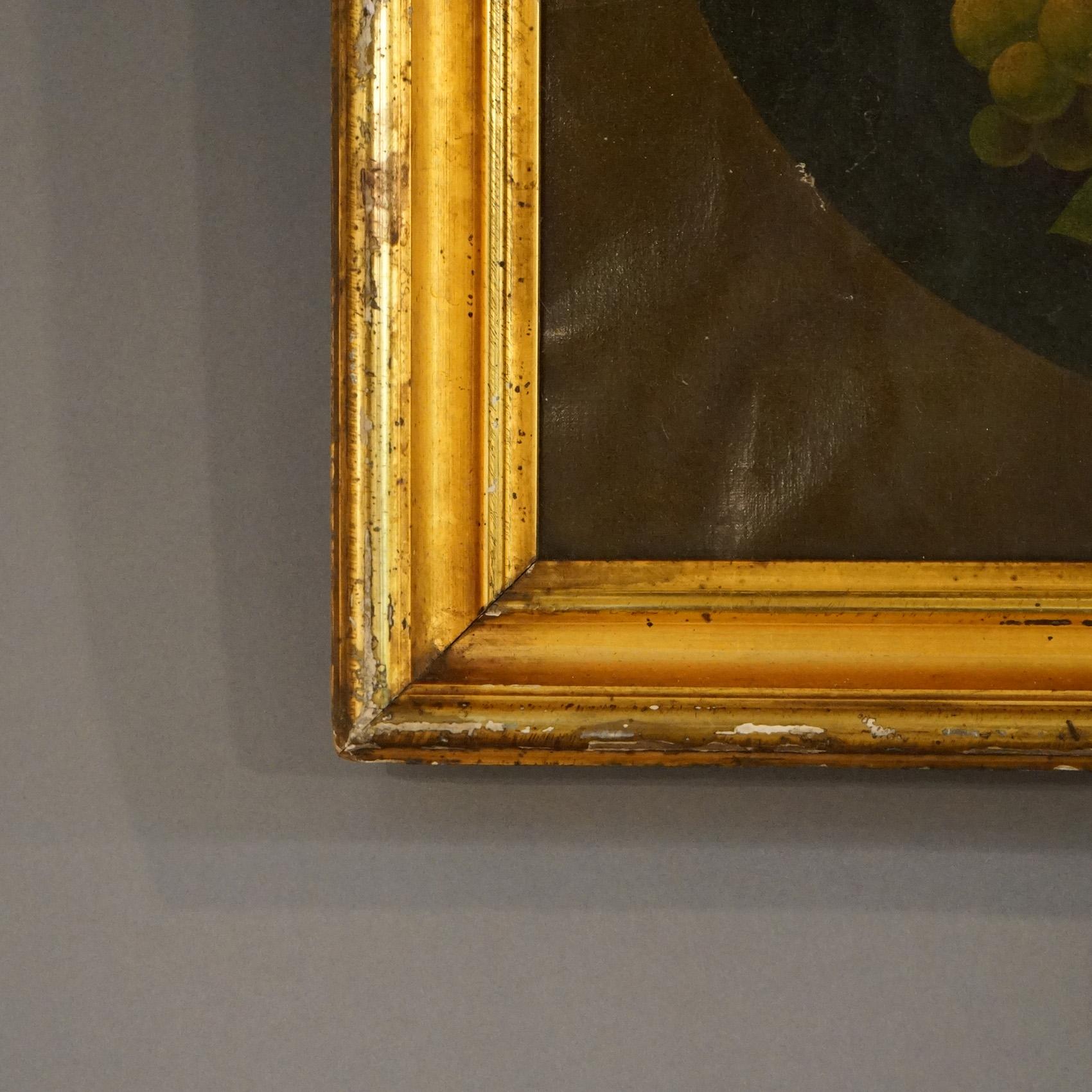 Antikes Volkskunst-Obststillleben im Rosen-Stil, Öl auf Leinwand, Gemälde, um 1830 im Angebot 3