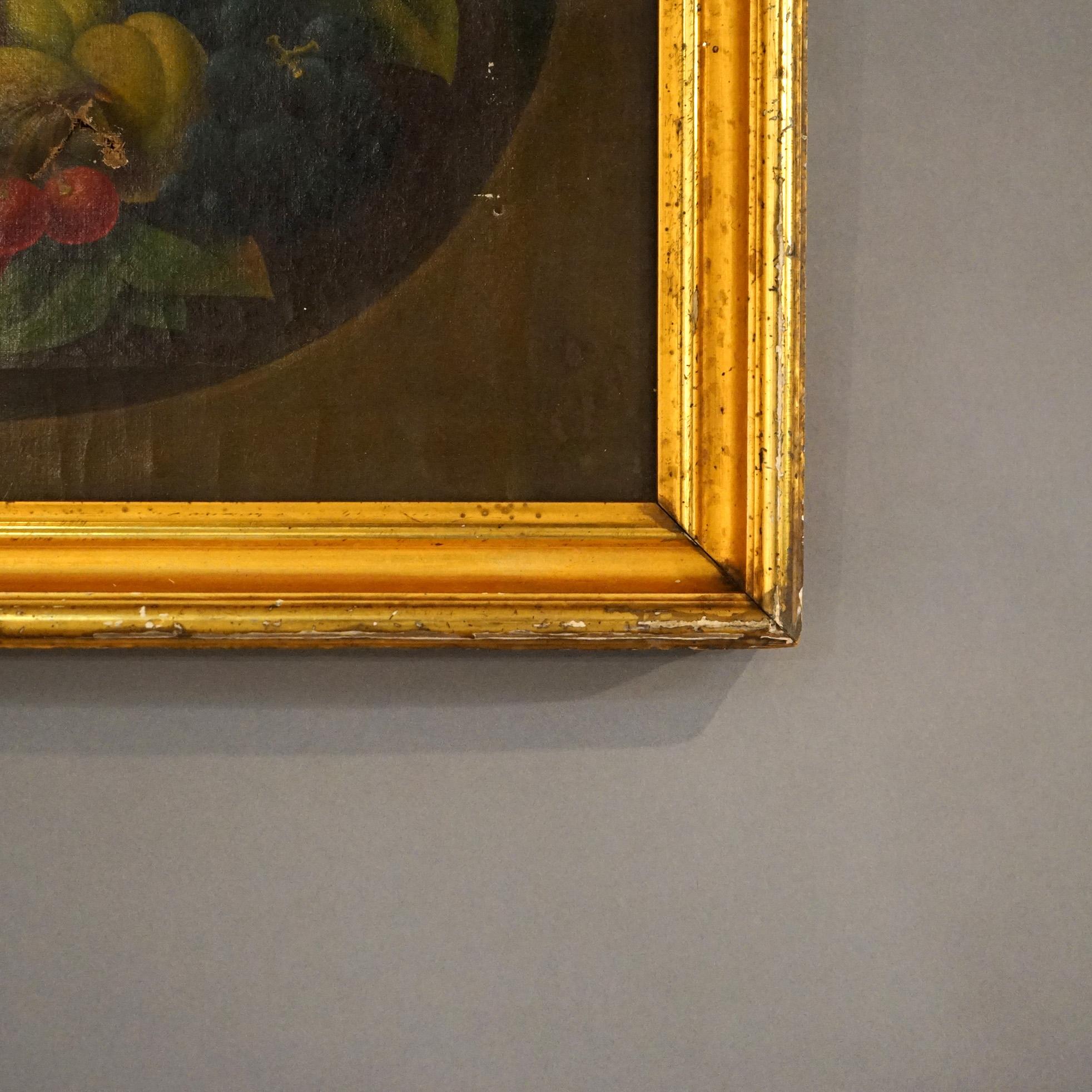 Antikes Volkskunst-Obststillleben im Rosen-Stil, Öl auf Leinwand, Gemälde, um 1830 im Angebot 4