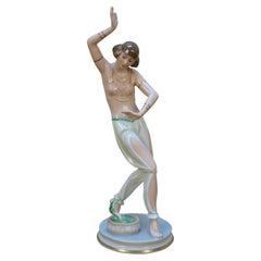 Antique Rosenthal Gustav Oppel Salambo Porcelain Snake Charmer Figurine 11"