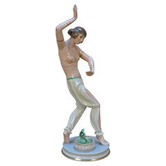 Antique Rosenthal Gustav Oppel Salambo Porcelain Snake Charmer Figurine 11"