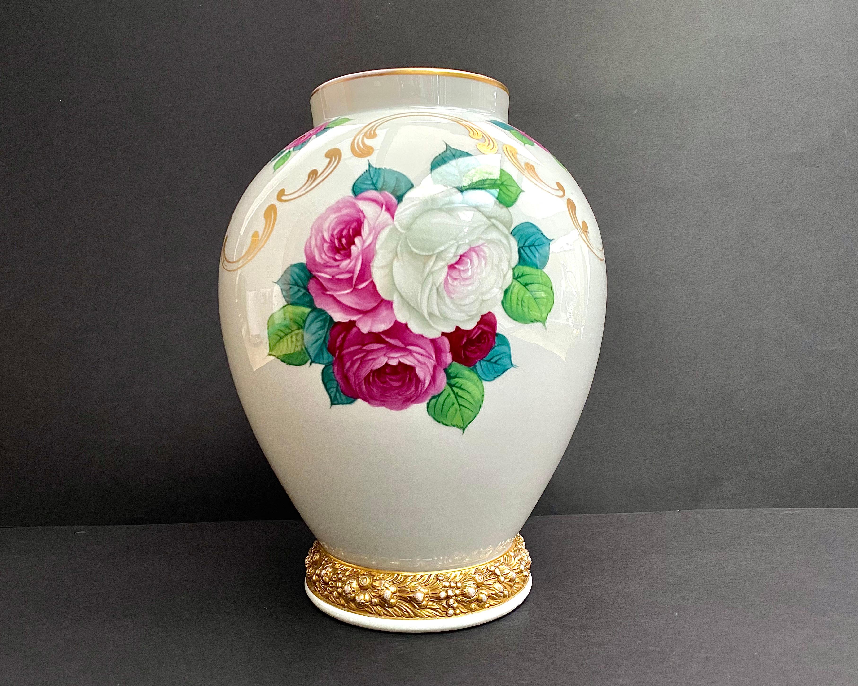 German Antique Rosenthal Vase Art Nouveau Roses Jardiniere Signed Floral Vase 1920s For Sale