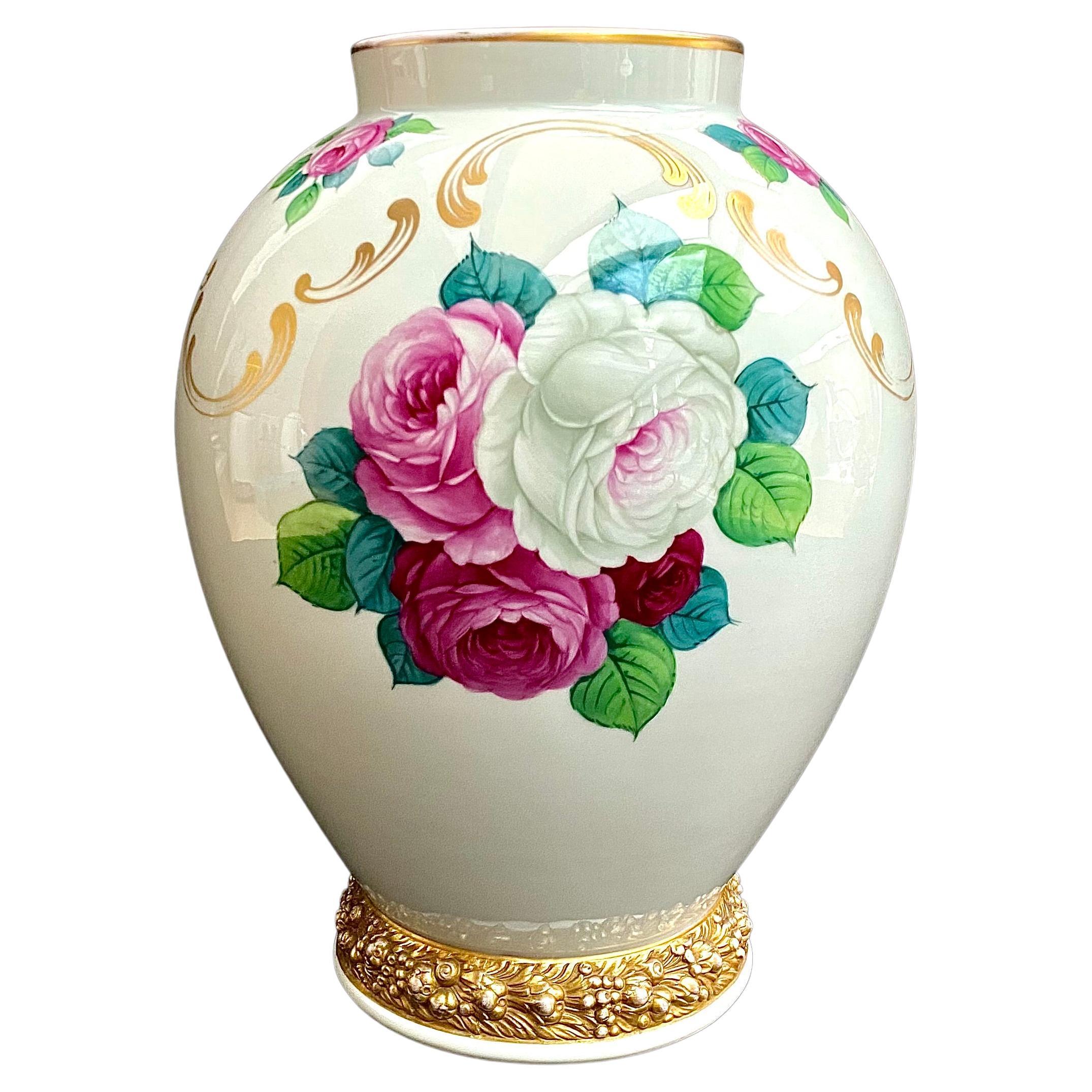 Antique Rosenthal Vase Art Nouveau Roses Jardiniere Signed Floral Vase 1920s