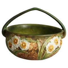 Vintage Roseville Art Pottery Basket, Jonquil, Labeled, C1930