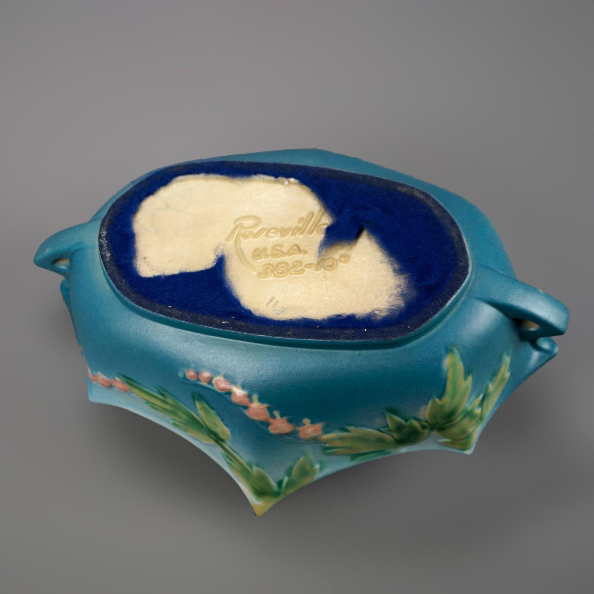 Antike blaue Roseville-Kunstkeramik-Konsolenschale aus gebleichter Herz, um 1930 (Töpferwaren) im Angebot
