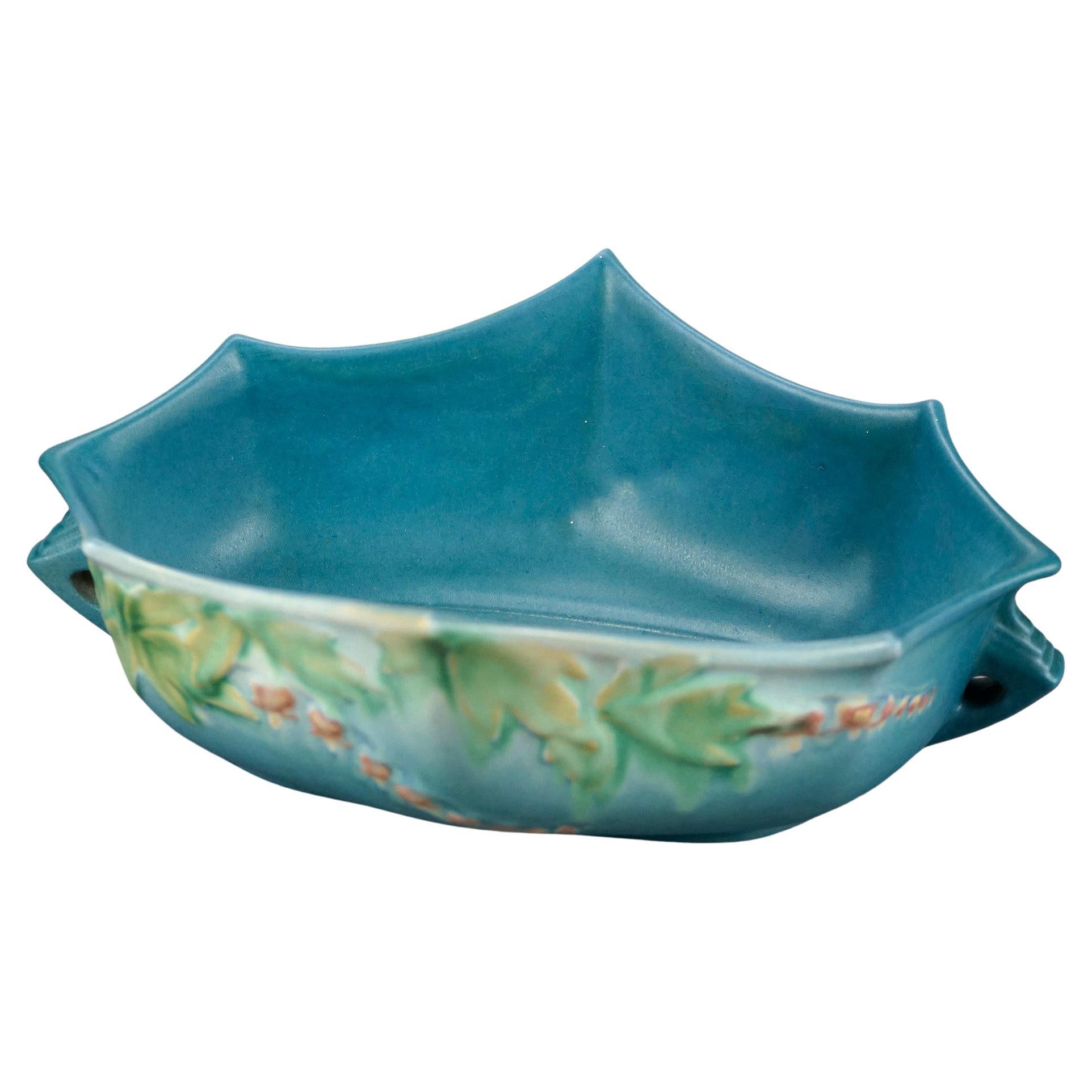 Antique Roseville Art Pottery Blue Bleeding Heart Console Bowl, circa 1930 For Sale