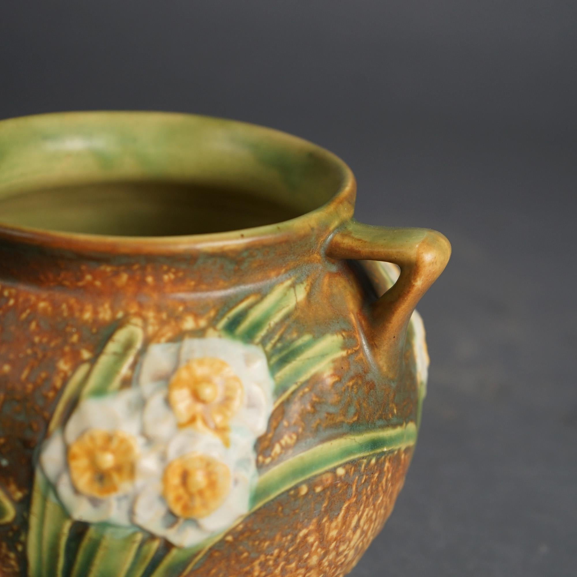 Antique Roseville Art Pottery Double Handled Vase, Jonquil, C1930

Measures - 5.75