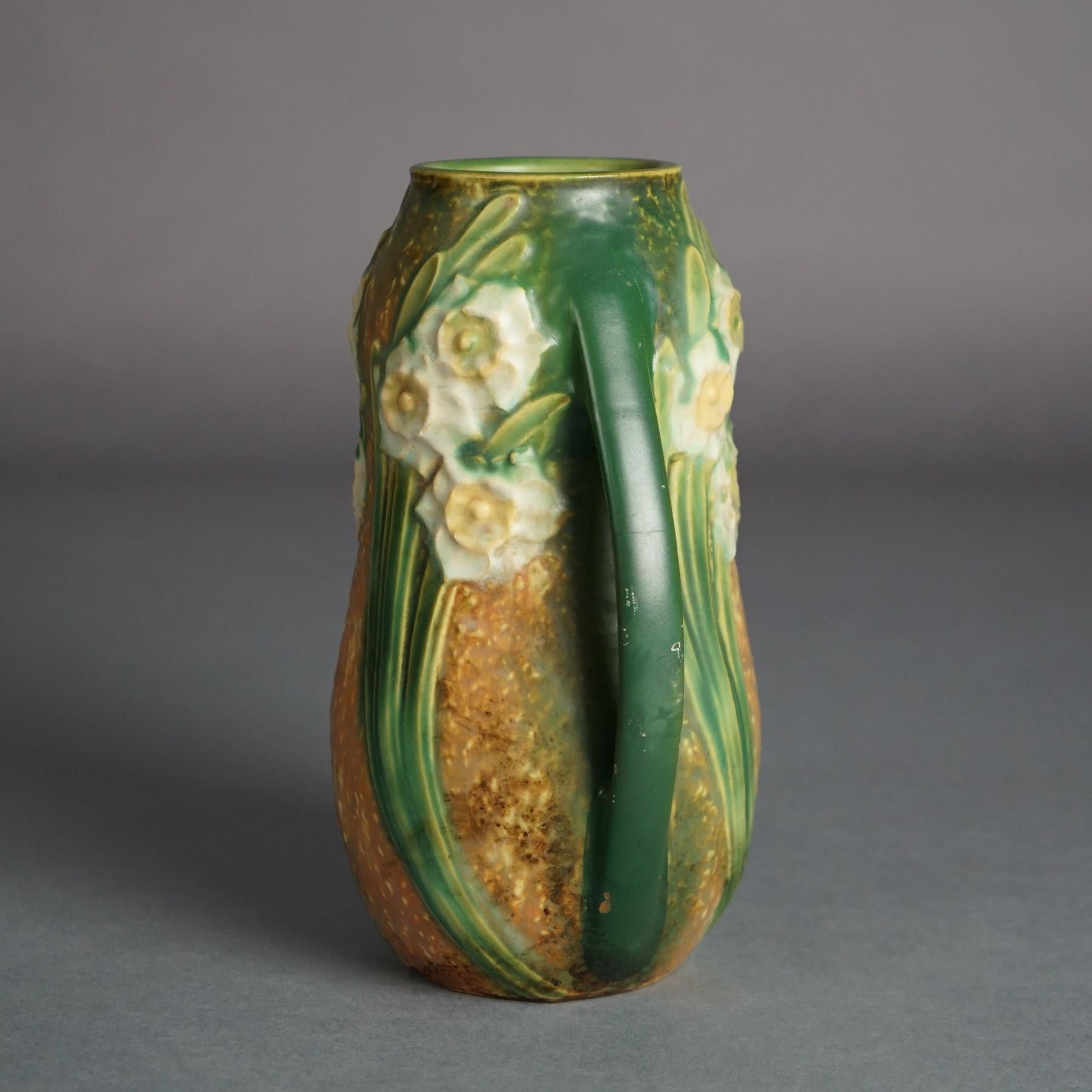 Antique Roseville Art Pottery Double Handled Vase, Jonquil, C1930

Measures - 8.5