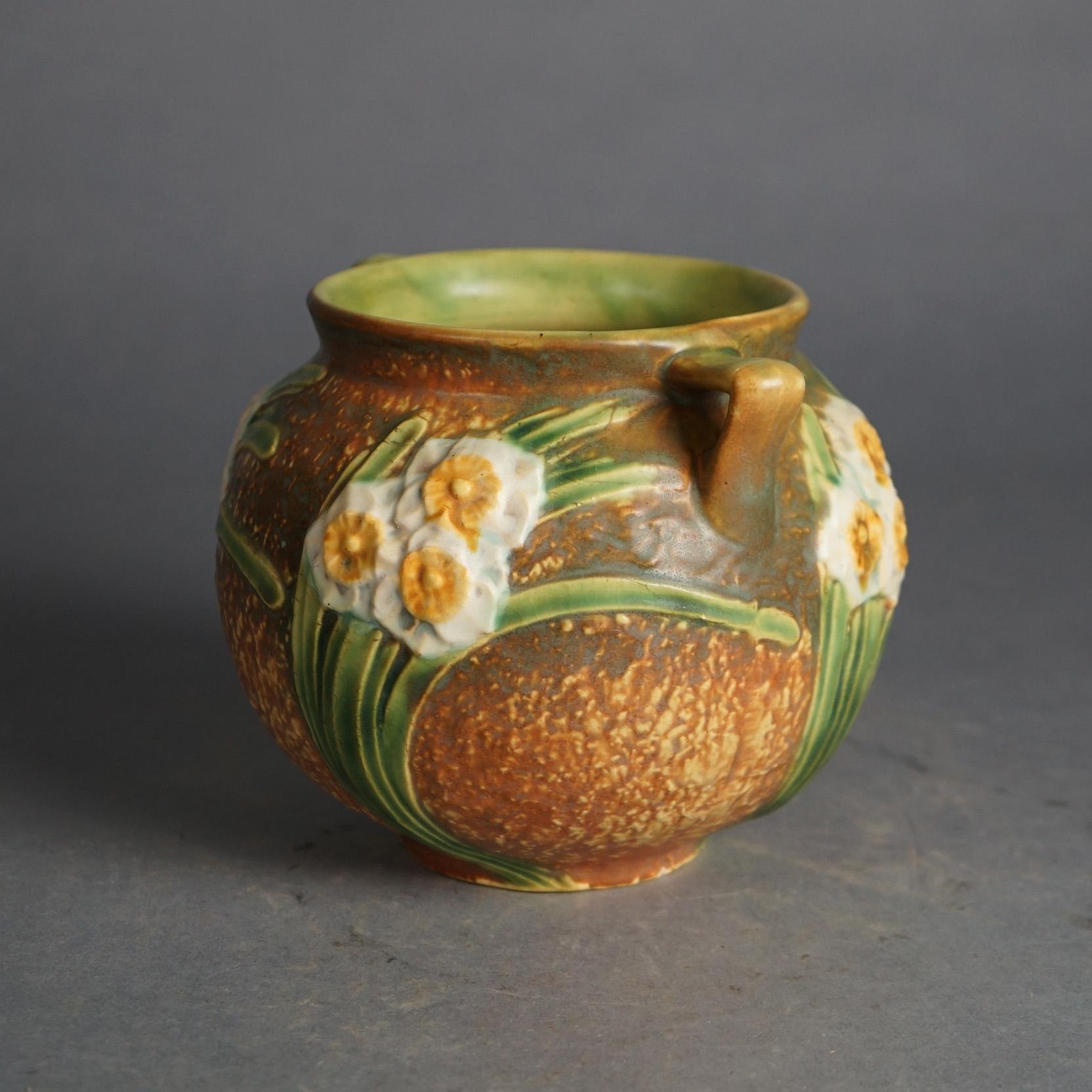 Arts and Crafts Antique Roseville Art Pottery Double Handled Vase, Jonquil, C1930