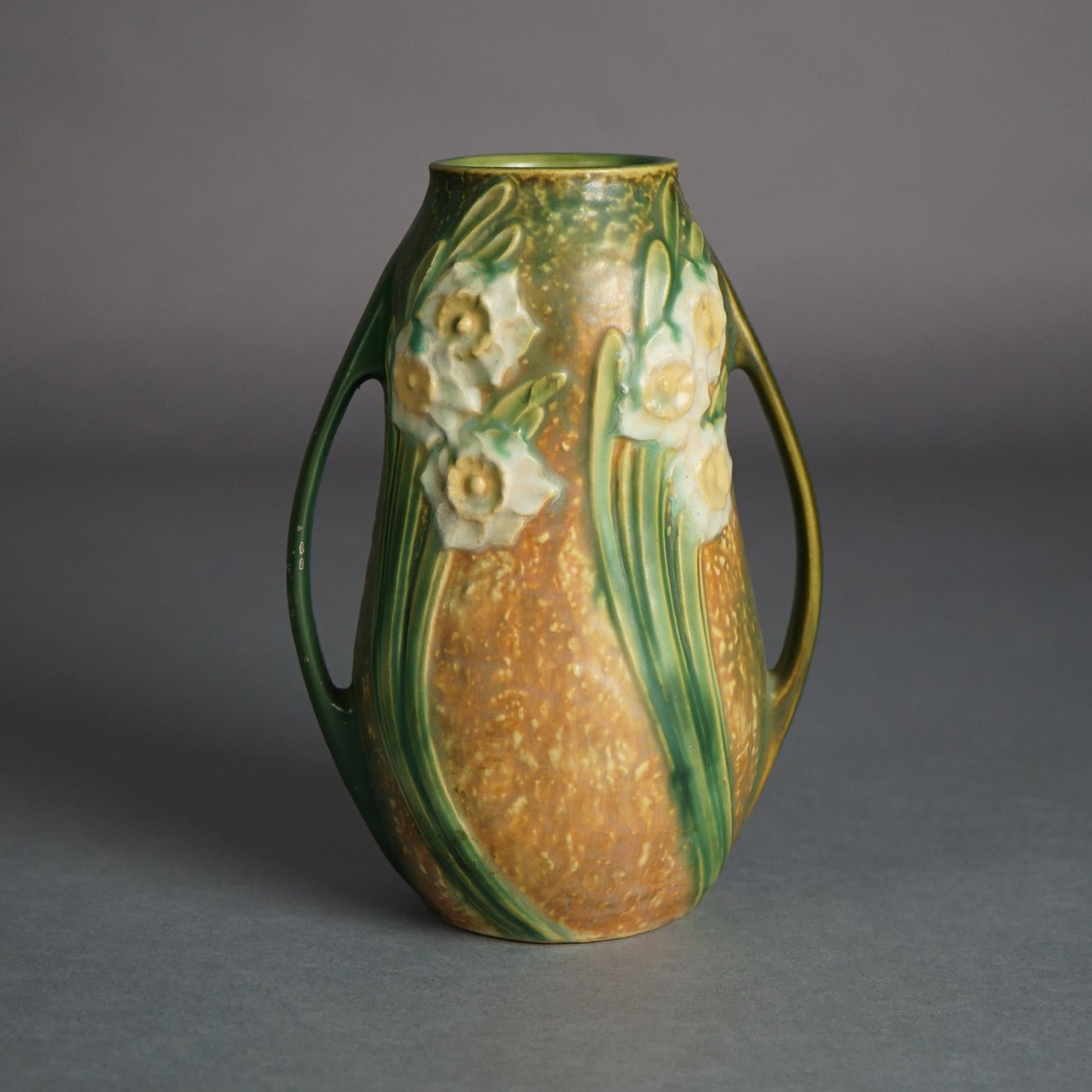 Arts and Crafts Antique Roseville Art Pottery Double Handled Vase, Jonquil, C1930