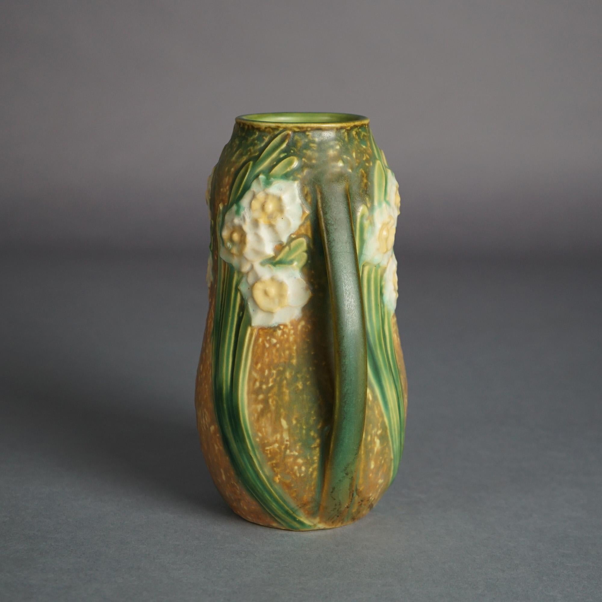 American Antique Roseville Art Pottery Double Handled Vase, Jonquil, C1930