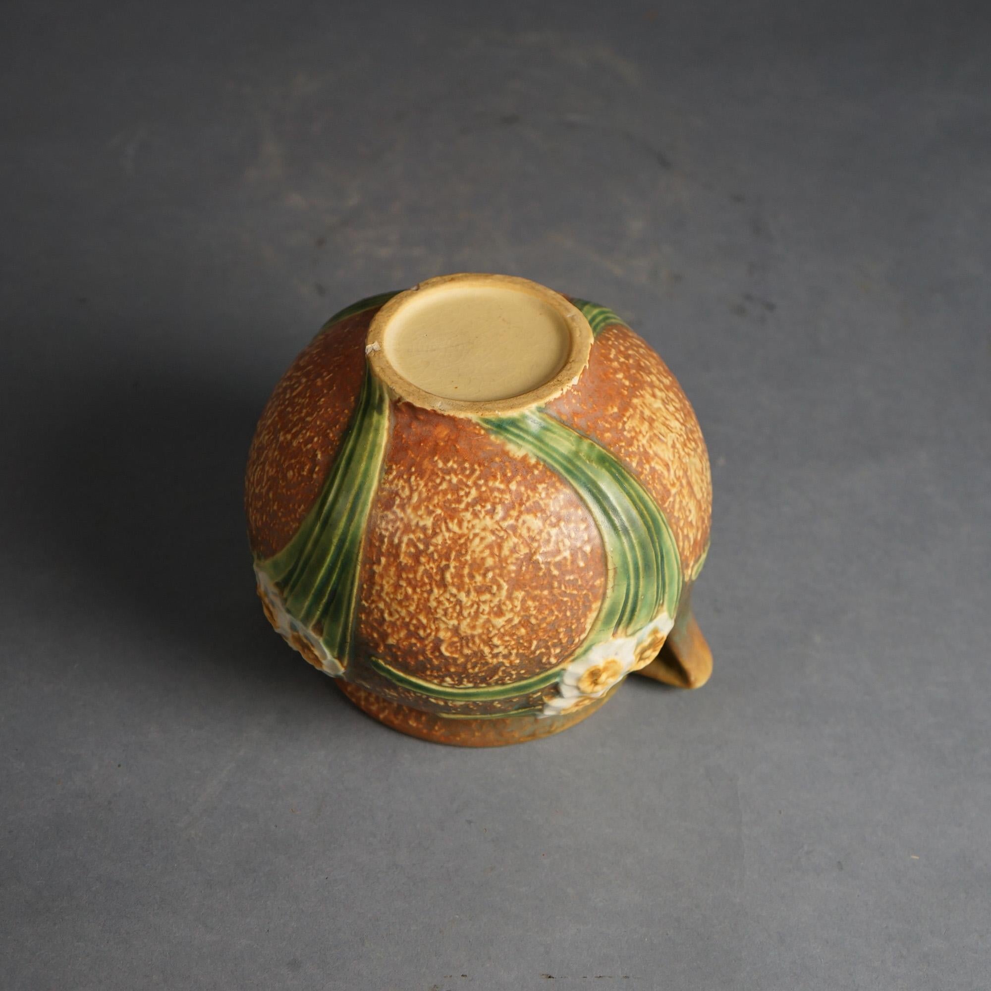 20th Century Antique Roseville Art Pottery Double Handled Vase, Jonquil, C1930