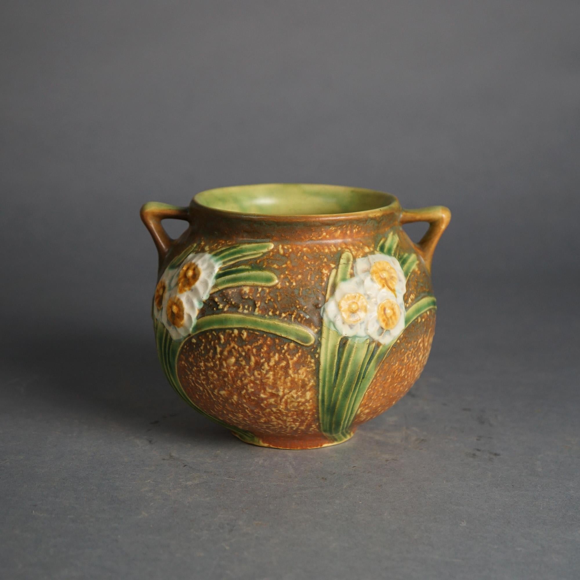 Antique Roseville Art Pottery Double Handled Vase, Jonquil, C1930 2