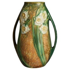 Antique Roseville Art Pottery Double Handled Vase, Jonquil, C1930