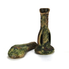 Antique Roseville Art Pottery Green & Brown Bud Vase & Wall Pocket