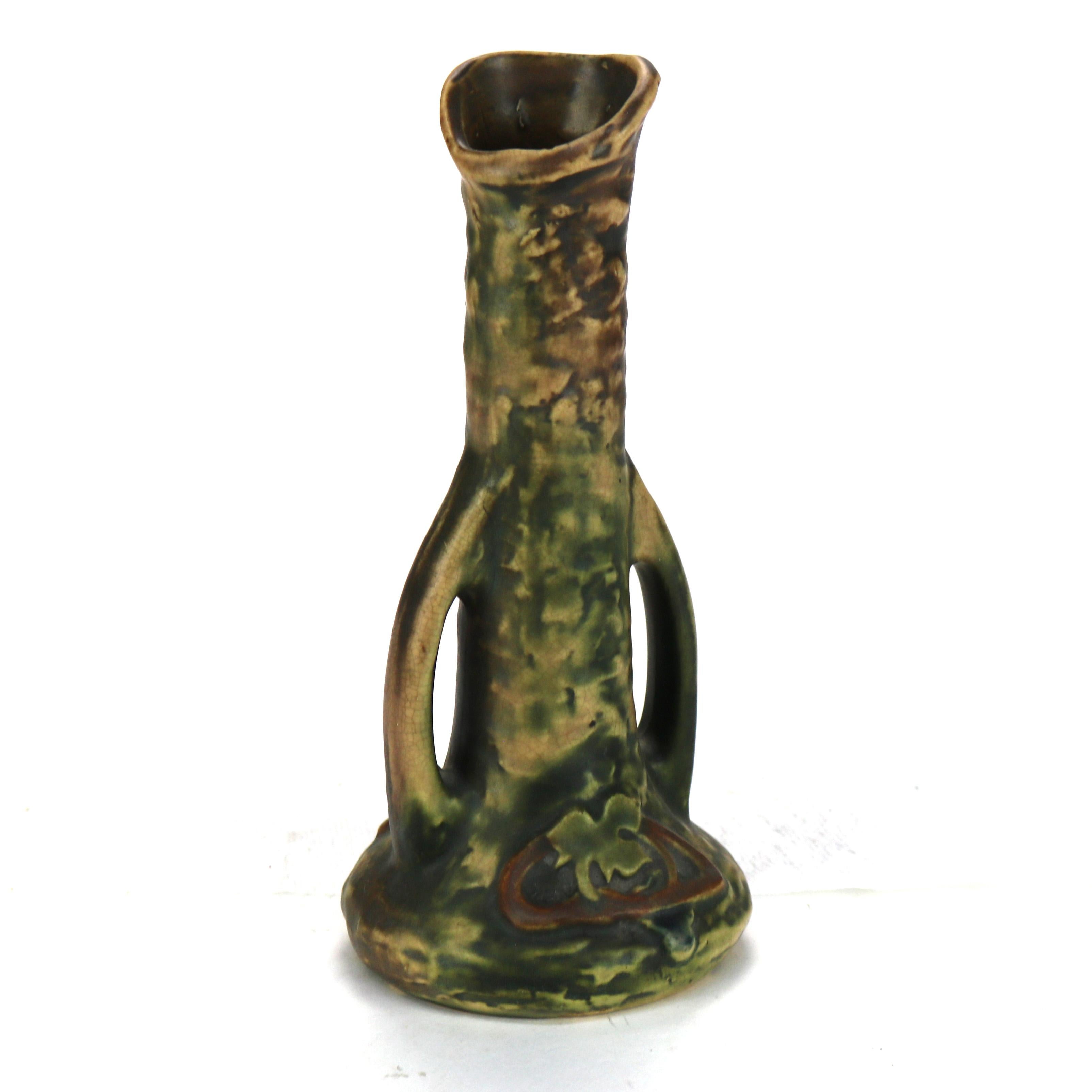 XX secolo Antico Roseville Art Pottery Greene & Greene Brown Vaso e Tasca da muro