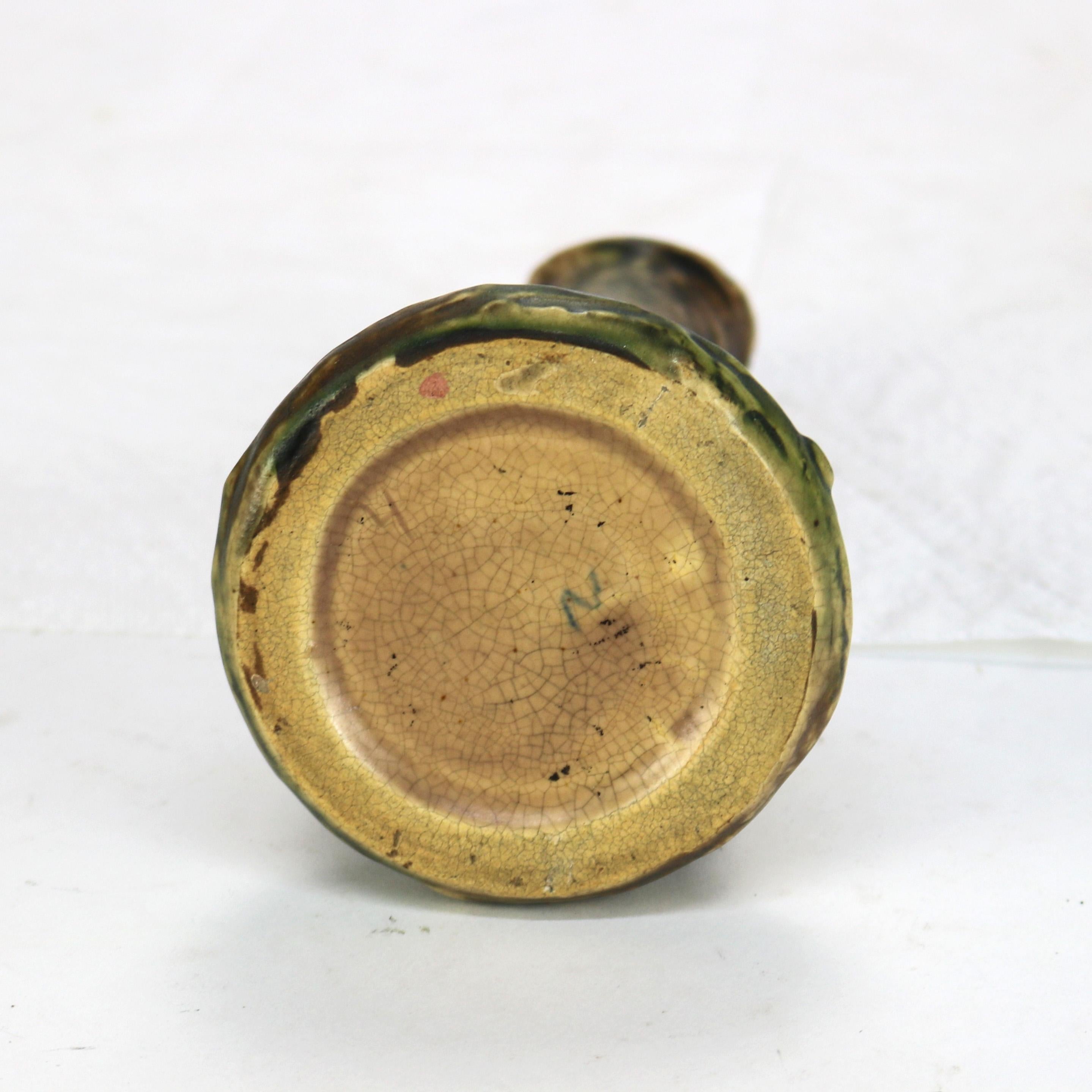 Antico Roseville Art Pottery Greene & Greene Brown Vaso e Tasca da muro 1